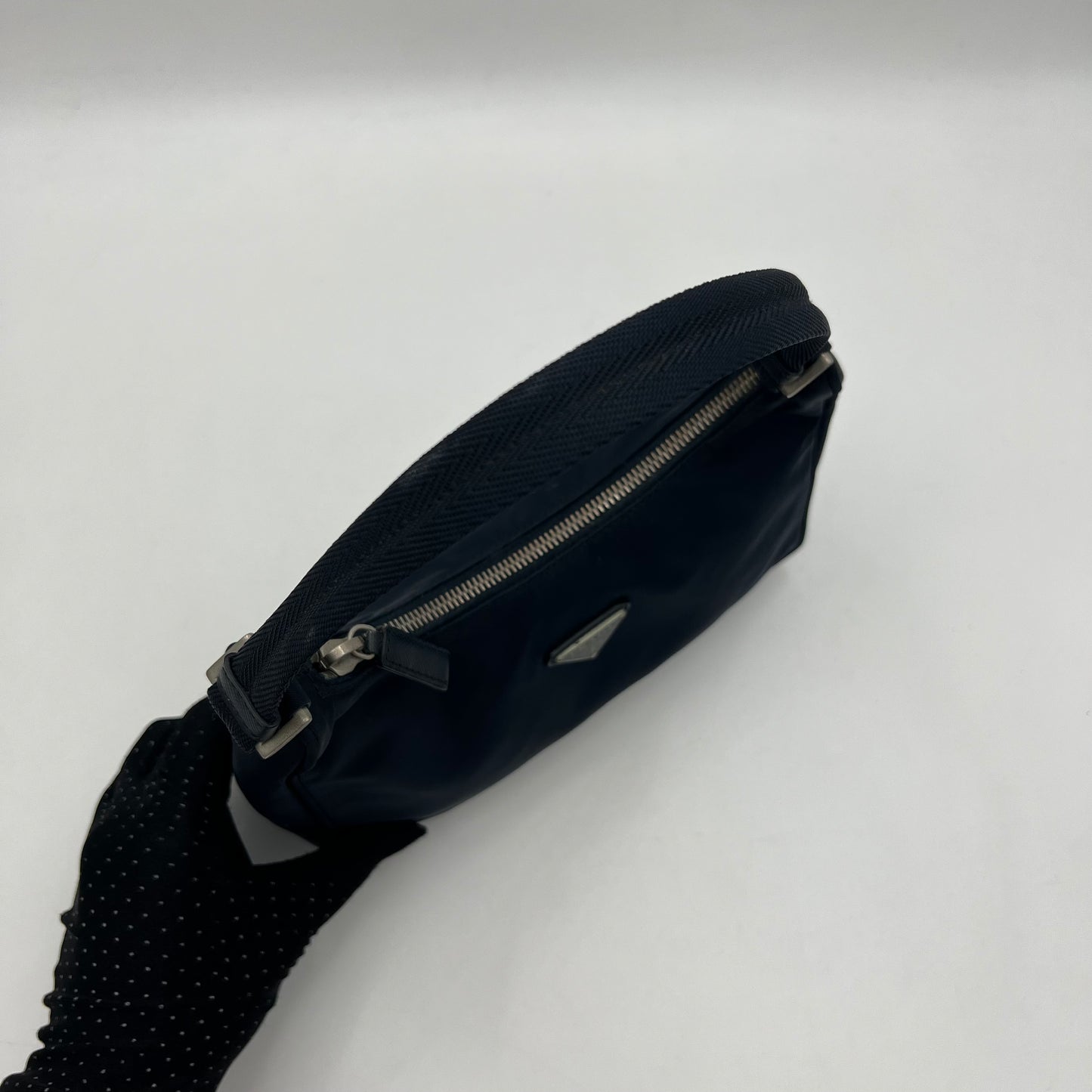 Prada Dark Blue Nylon Hobo Baguette