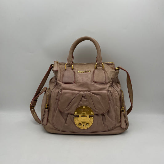 Miu Miu Light Pink Vitello Satchel with Sling