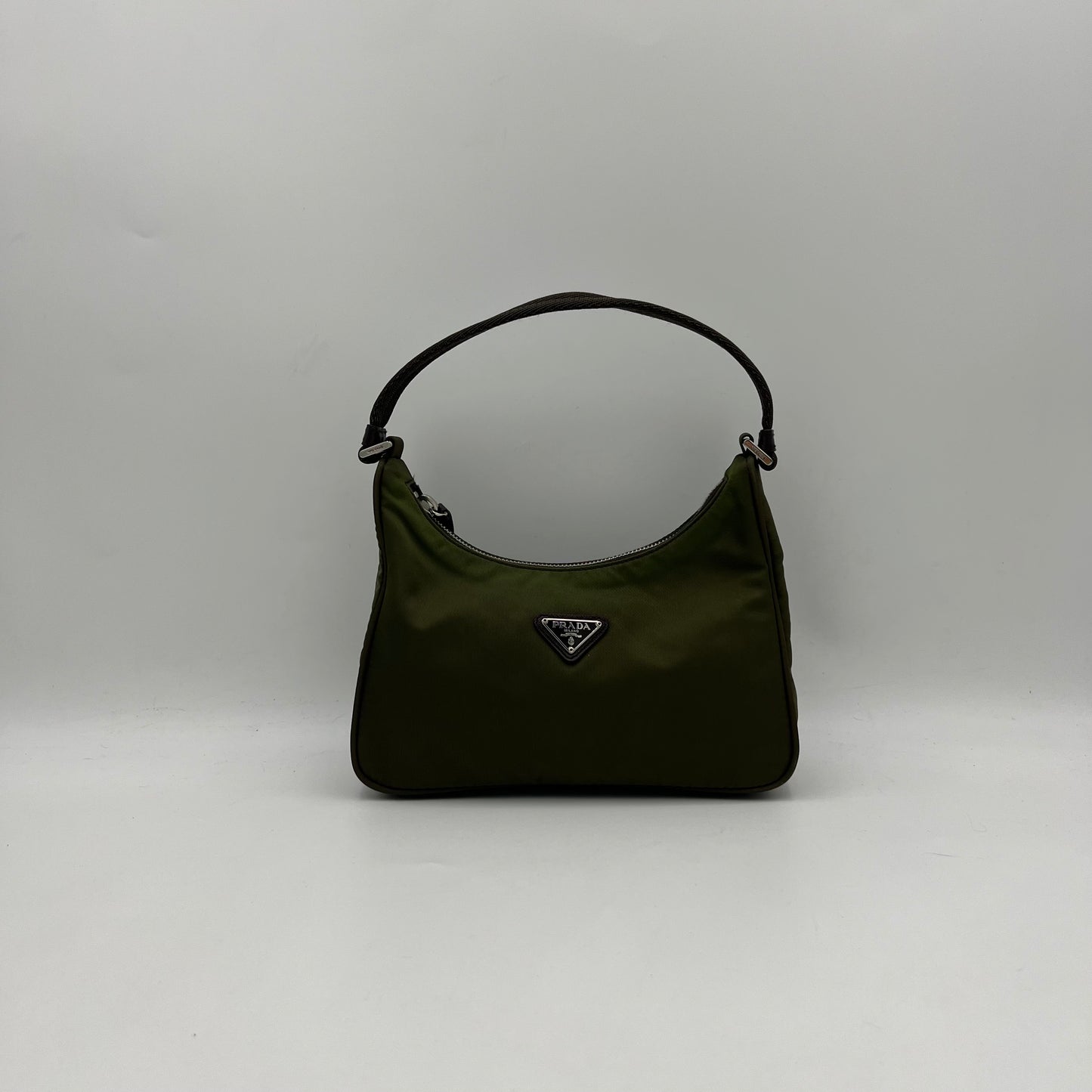 Prada Dark Green Nylon Mini Hobo Baguette