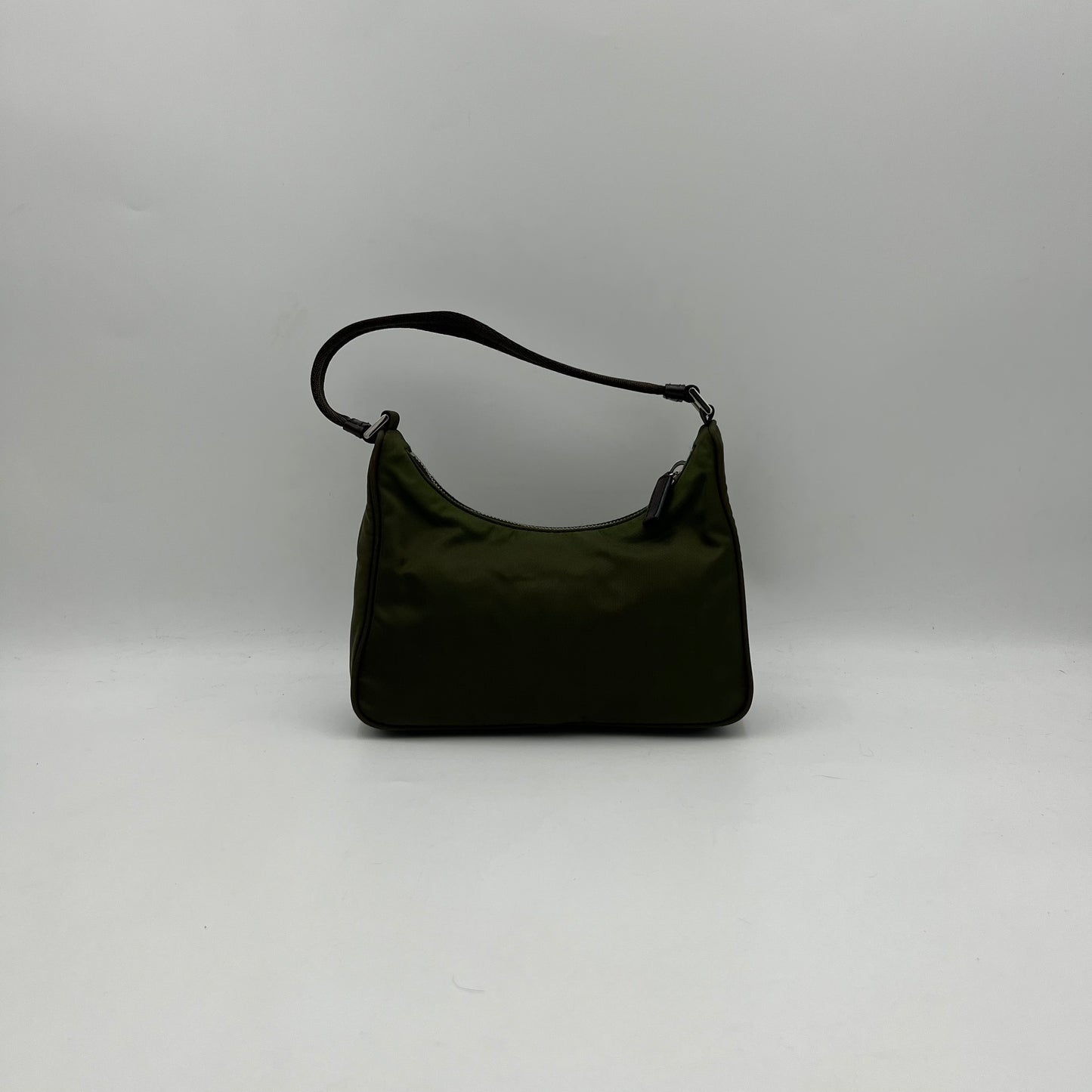 Prada Dark Green Nylon Mini Hobo Baguette