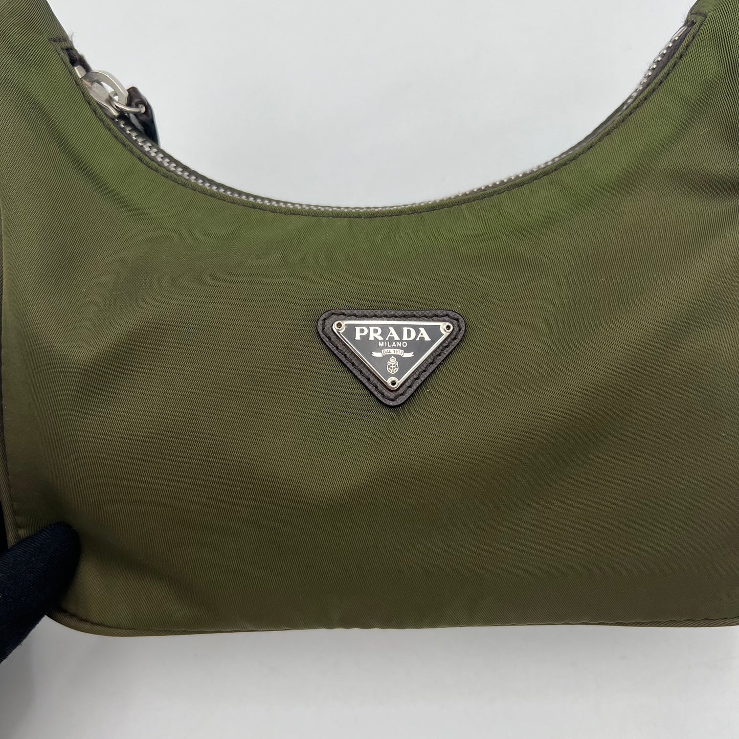 Prada Dark Green Nylon Mini Hobo Baguette