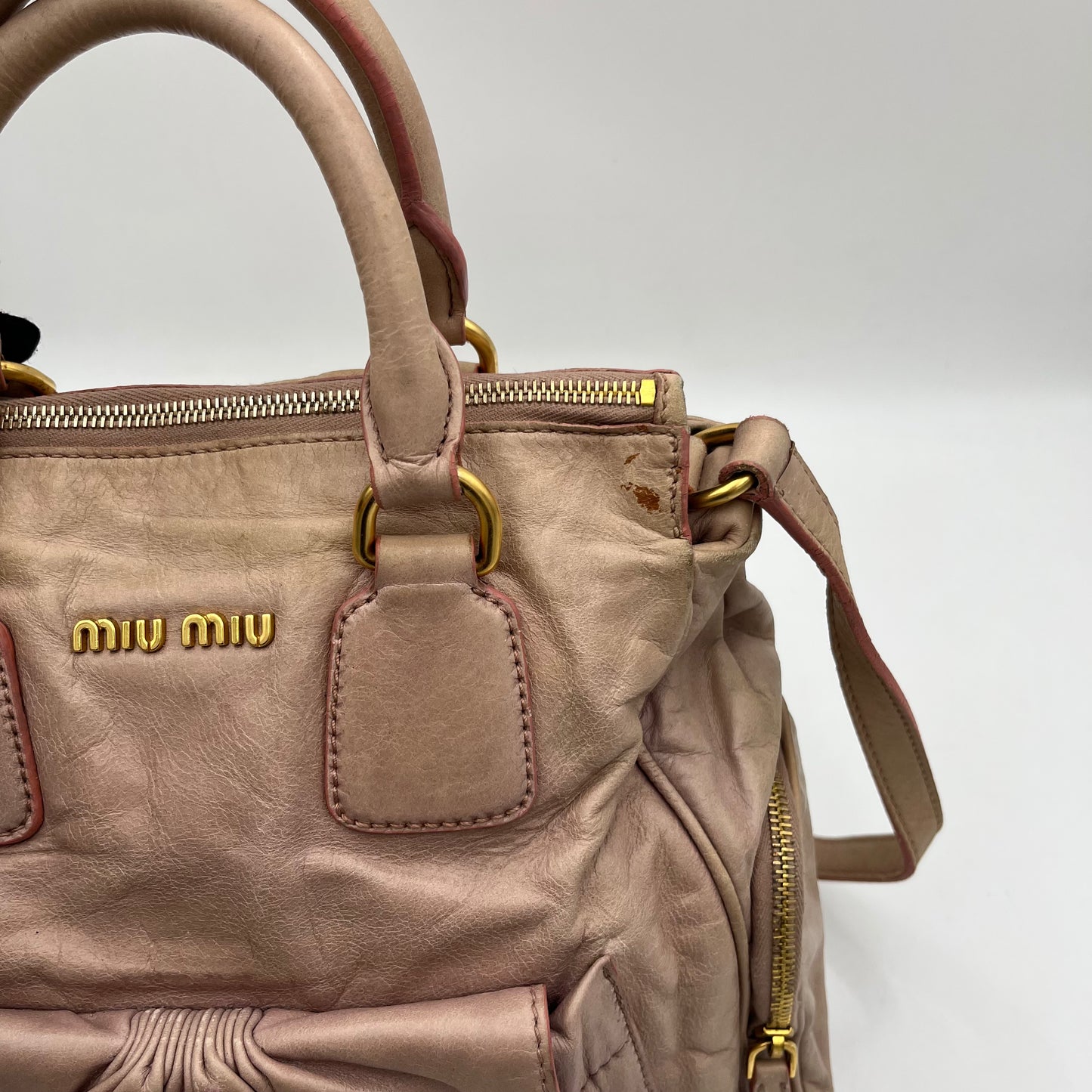 Miu Miu Light Pink Vitello Satchel with Sling