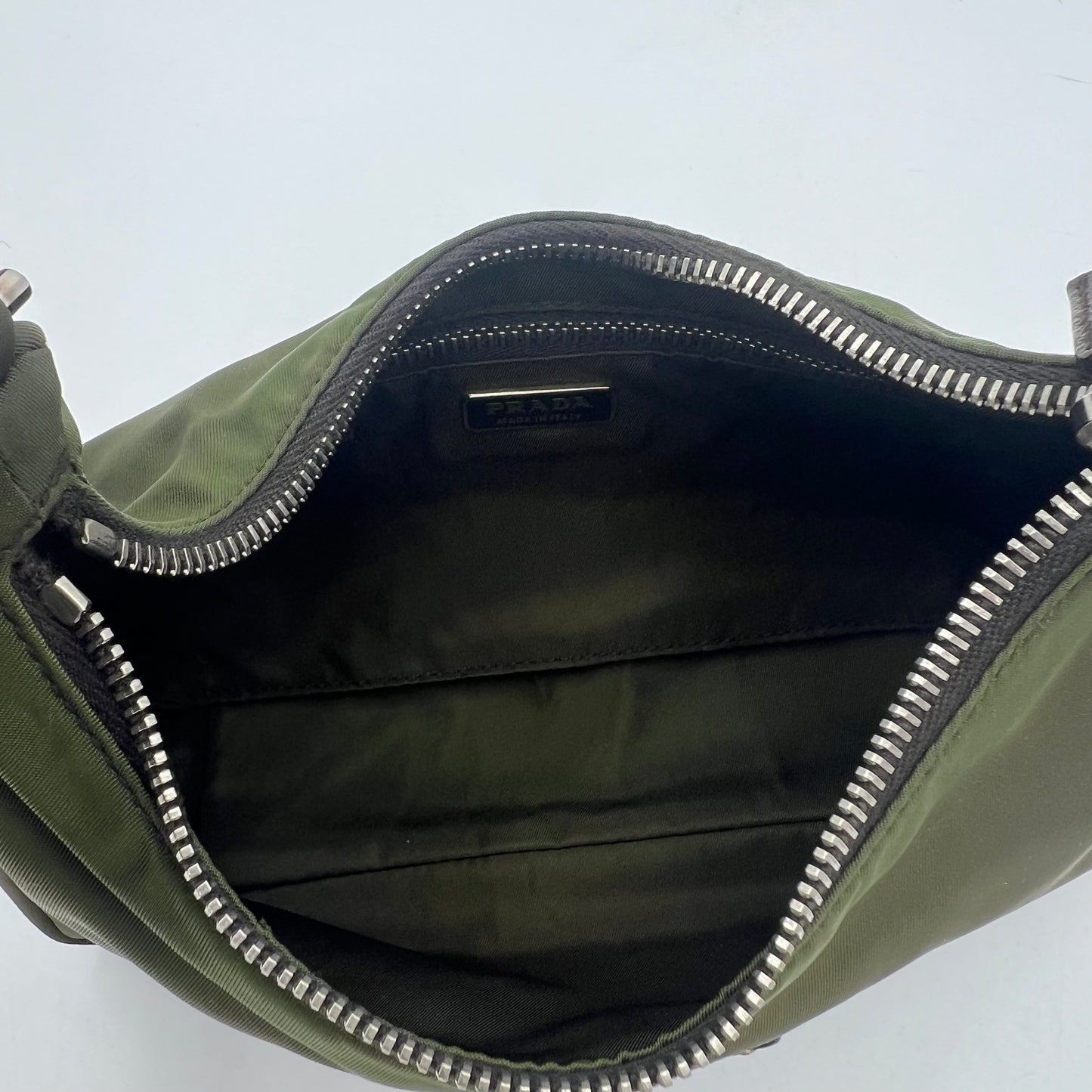 Prada Dark Green Nylon Mini Hobo Baguette