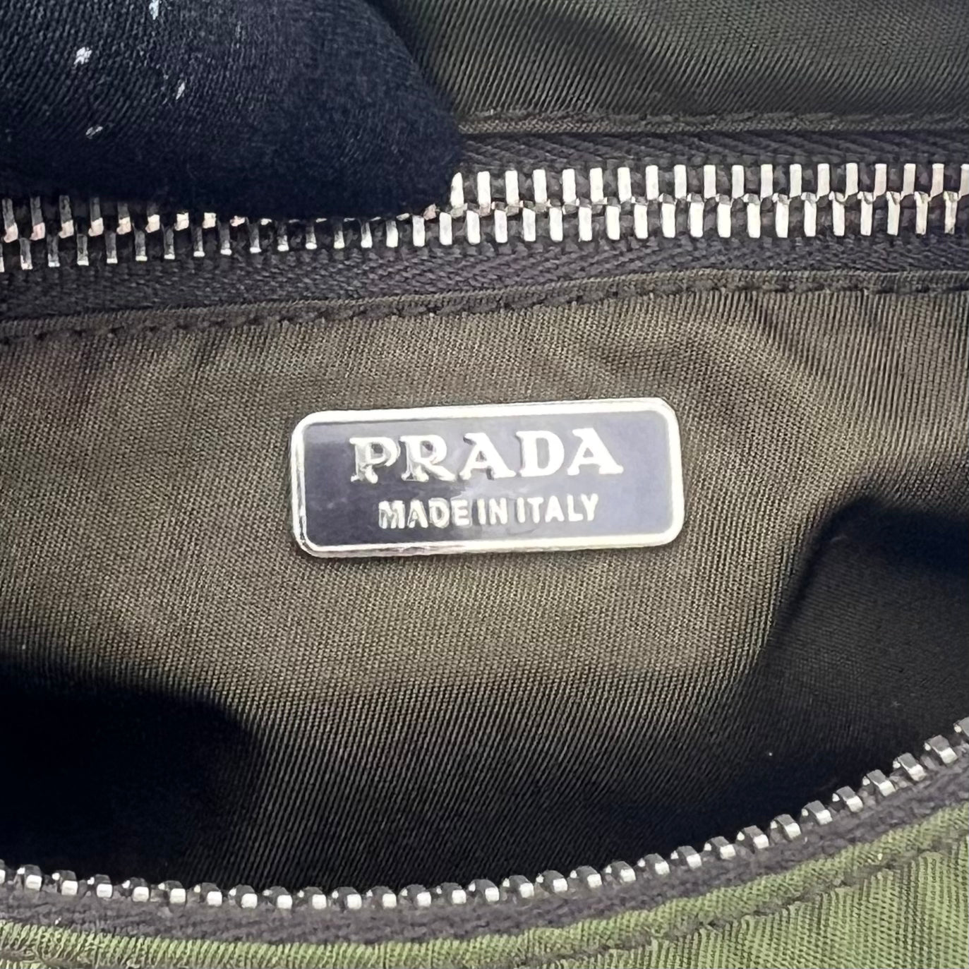 Prada Dark Green Nylon Mini Hobo Baguette