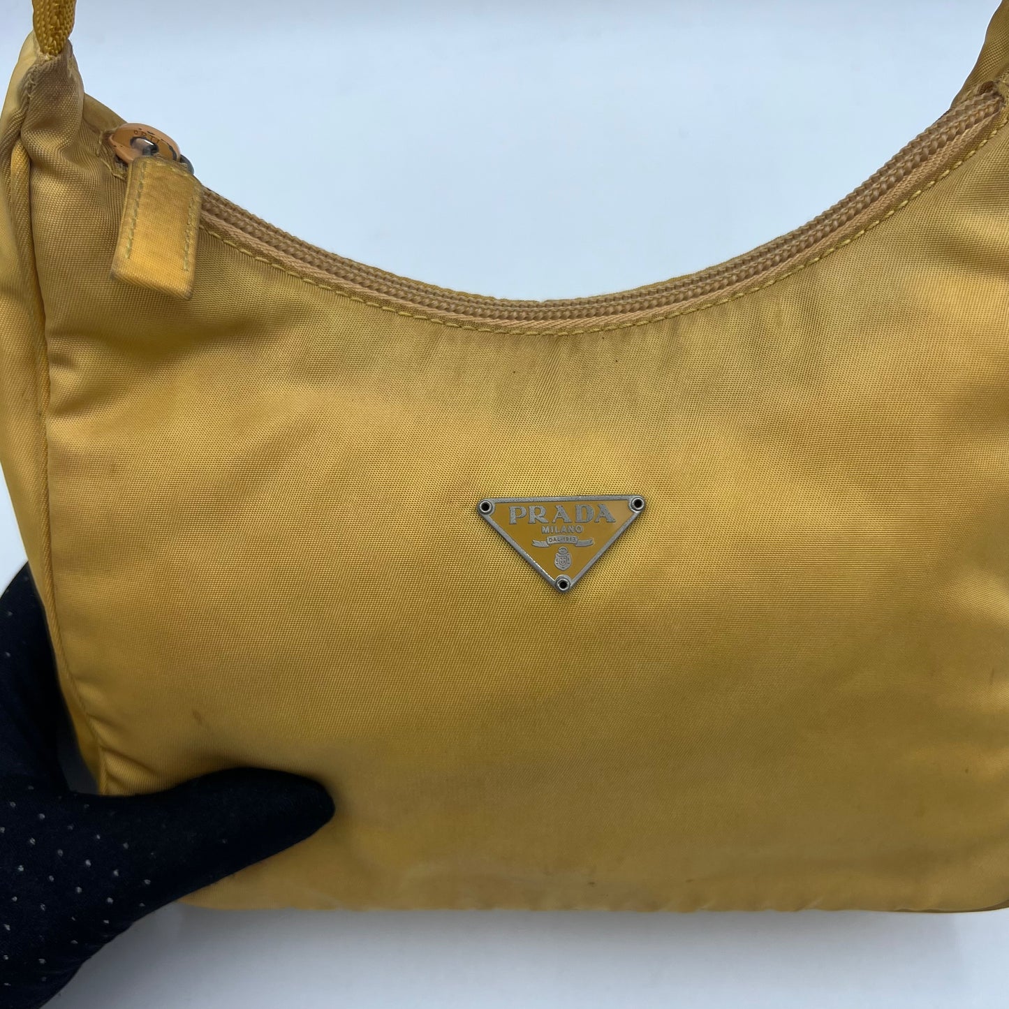 Prada Yellow Nylon Hobo Baguette