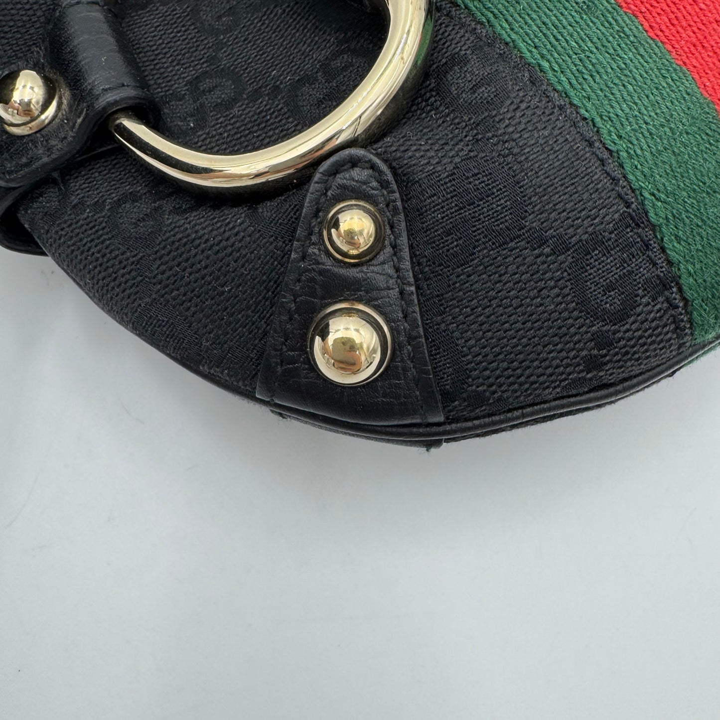 Gucci Tom Ford Black Monogram Canvas Sherryline Web Horsebit Chain Flap Mini Shoulder Bag