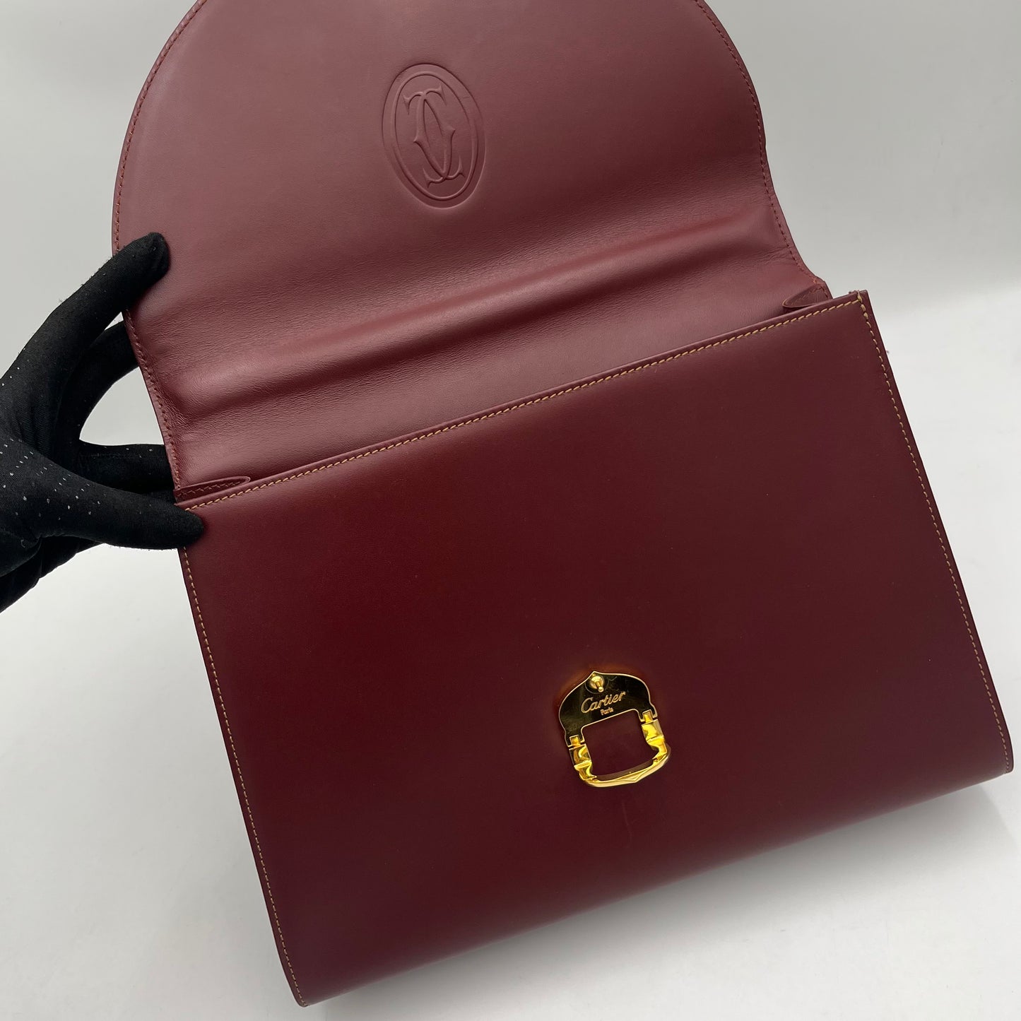 Cartier Paris Burgundy Leather Gold Charm Logo Kelly