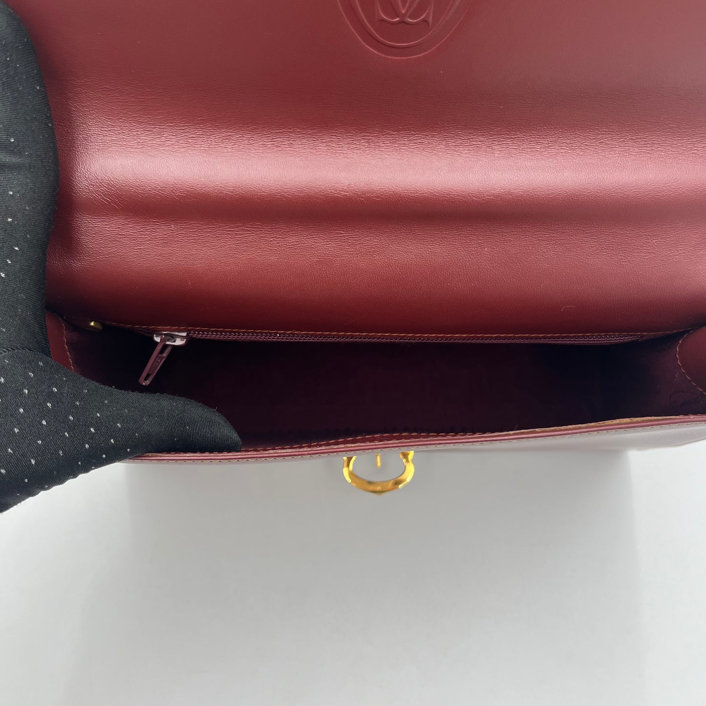 Cartier Paris Burgundy Leather Gold Charm Logo Kelly