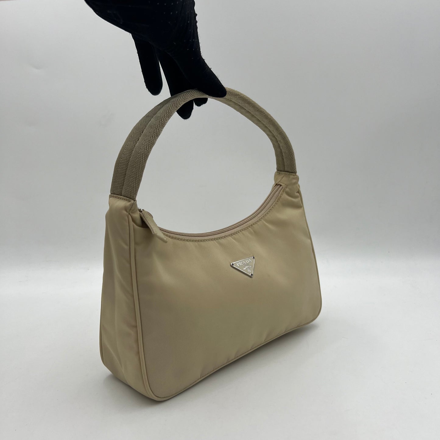 Prada Beige Nylon Mini Hobo Baguette