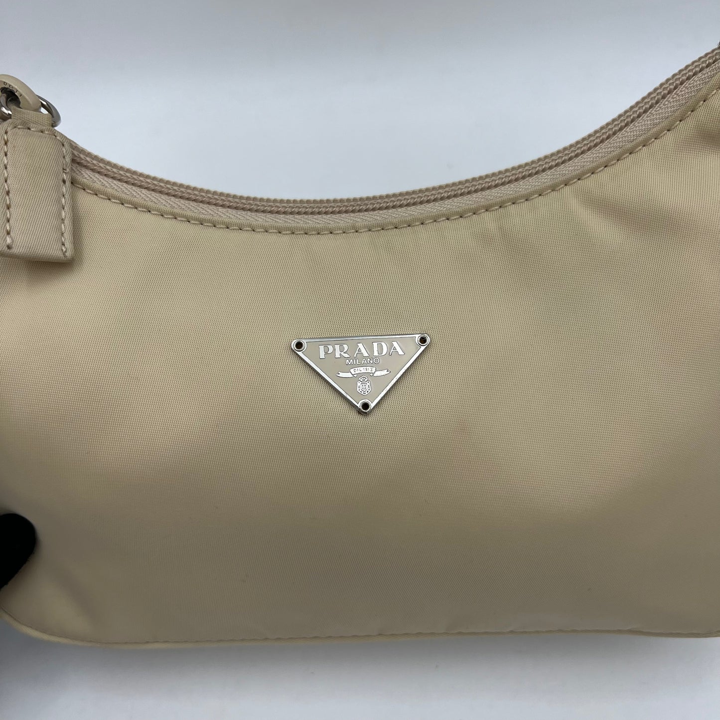 Prada Beige Nylon Mini Hobo Baguette