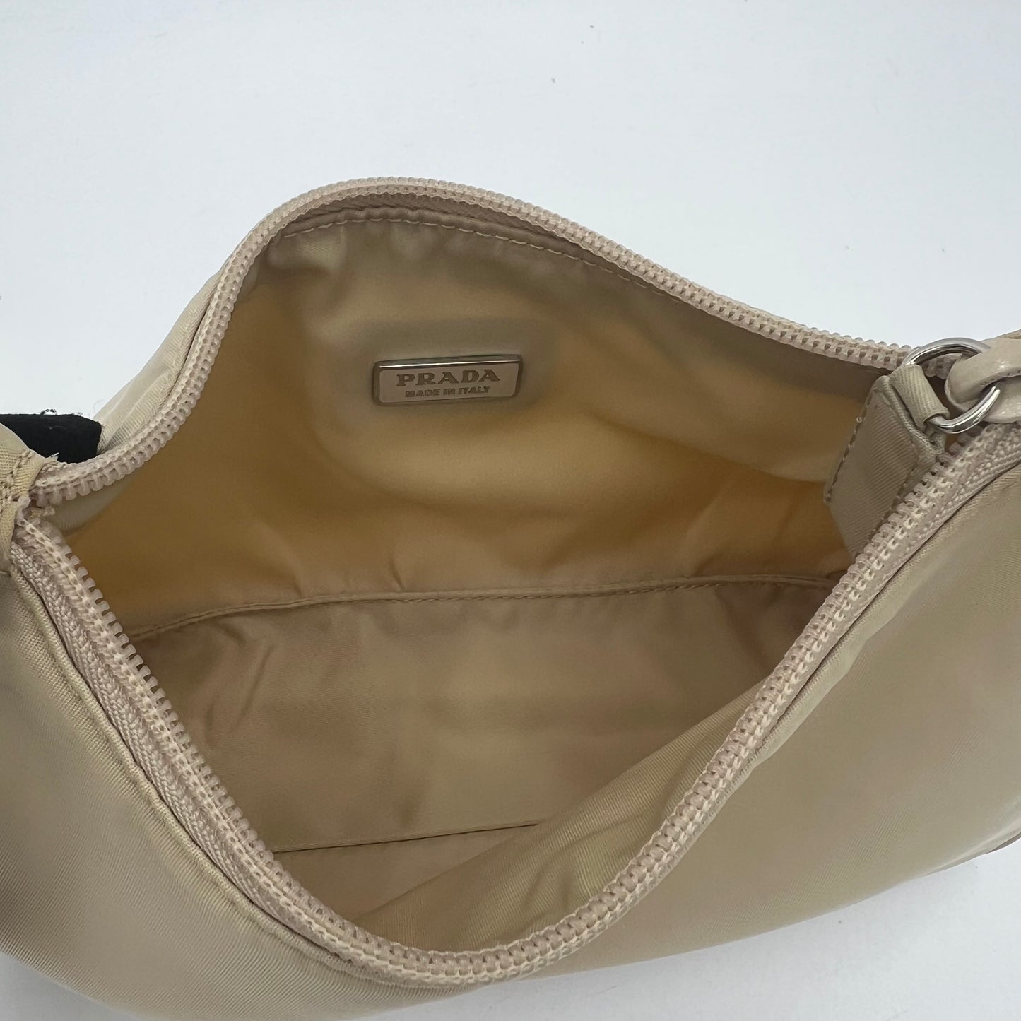 Prada Beige Nylon Mini Hobo Baguette