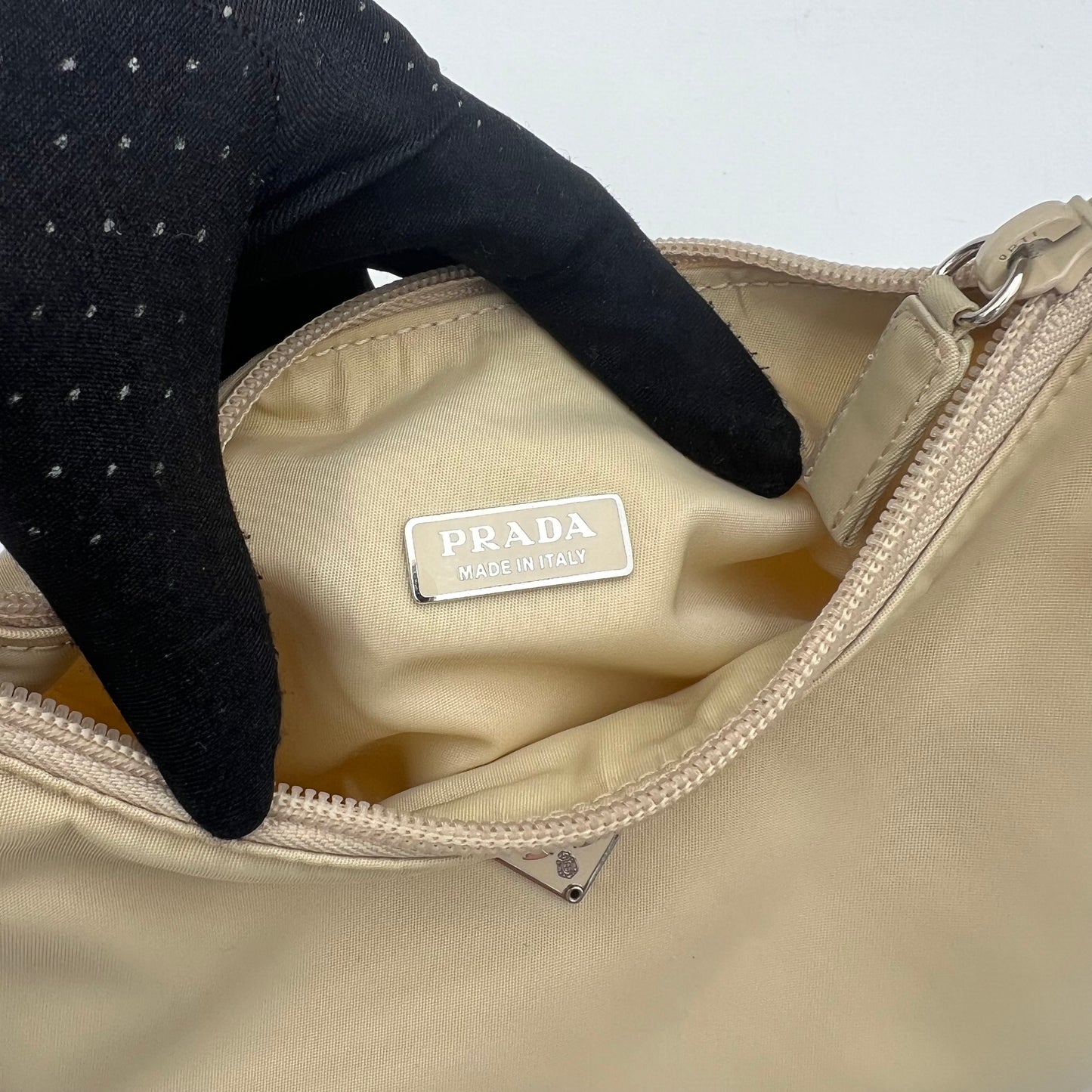 Prada Beige Nylon Mini Hobo Baguette