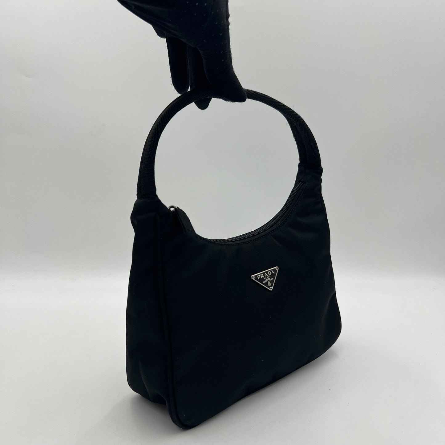 Prada Black Nylon Mini Hobo Baguette