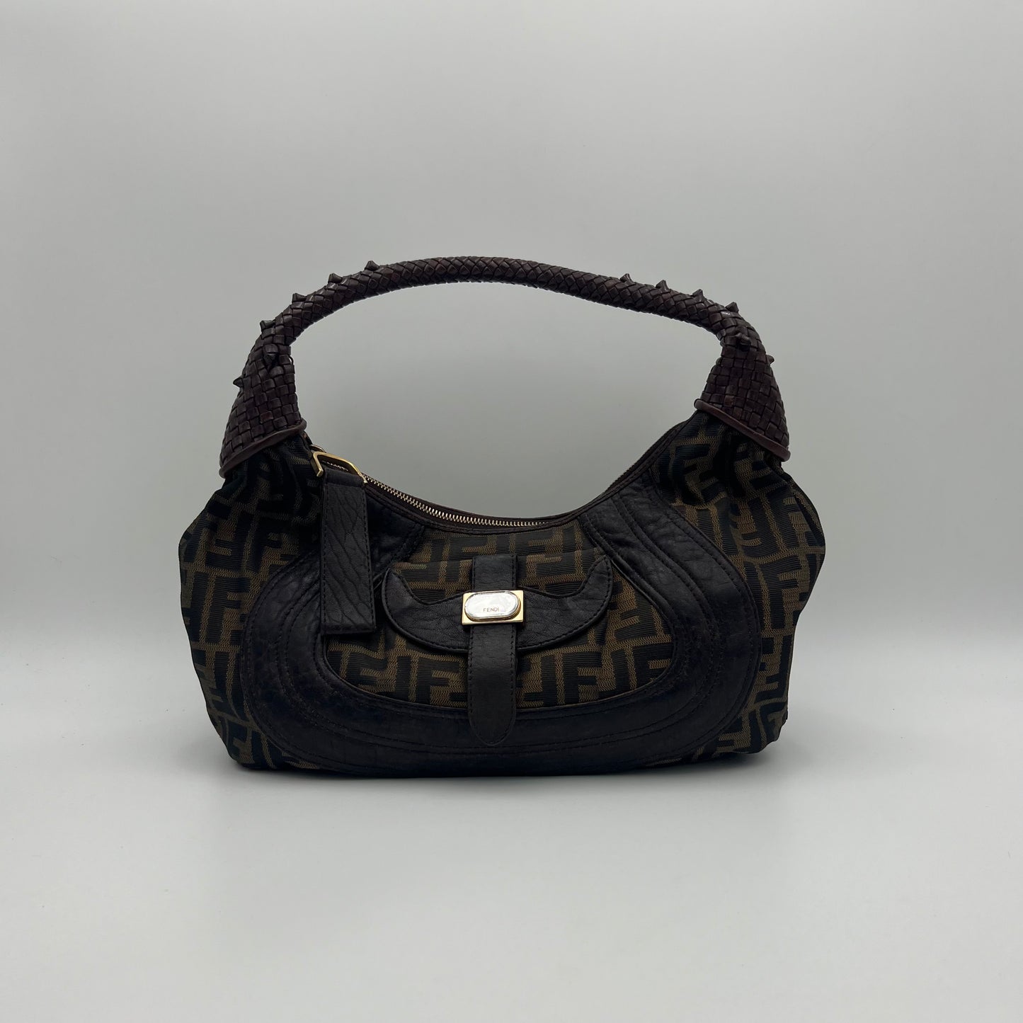 Fendi Tobacco Zucca Spy Hobo Shoulder Bag