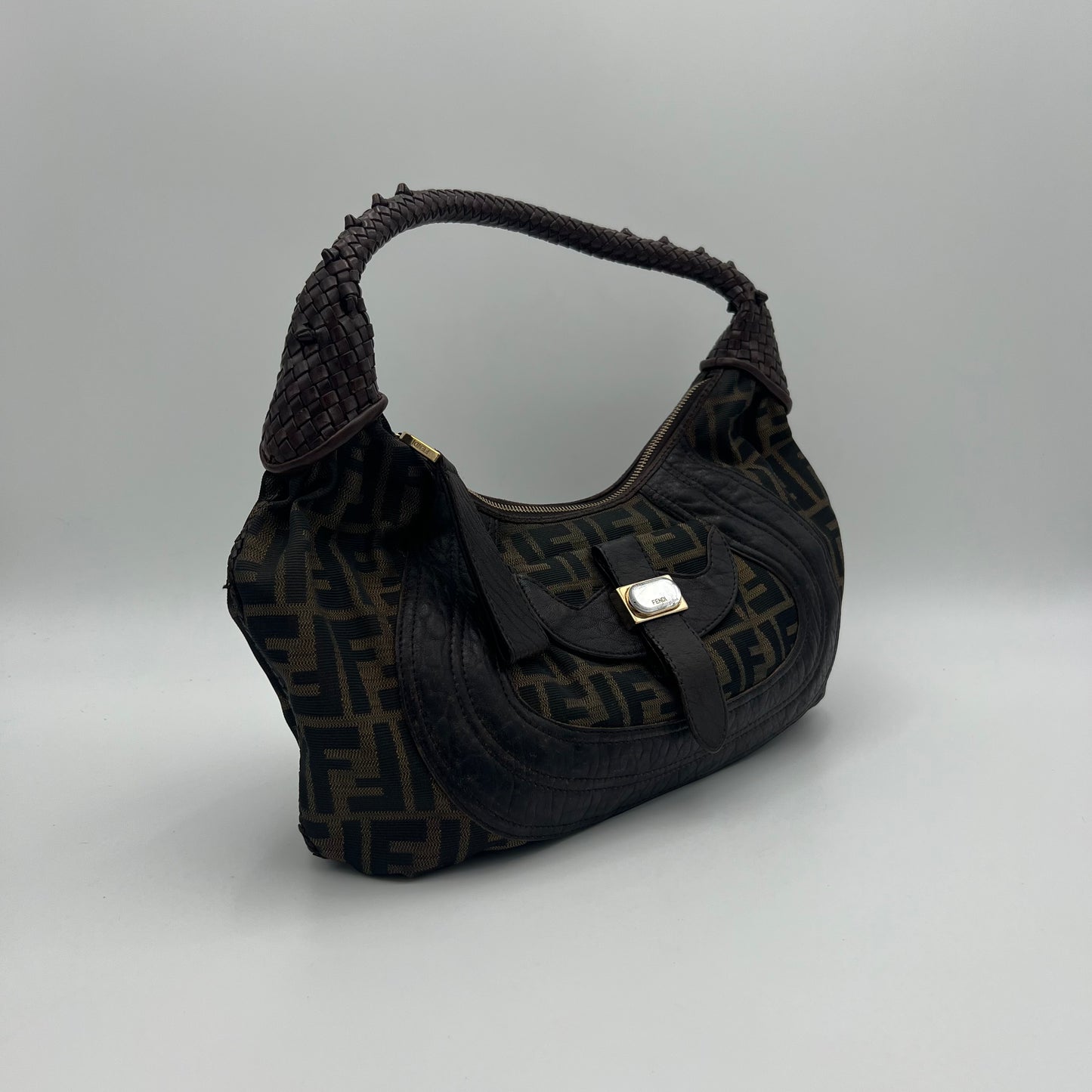 Fendi Tobacco Zucca Spy Hobo Shoulder Bag