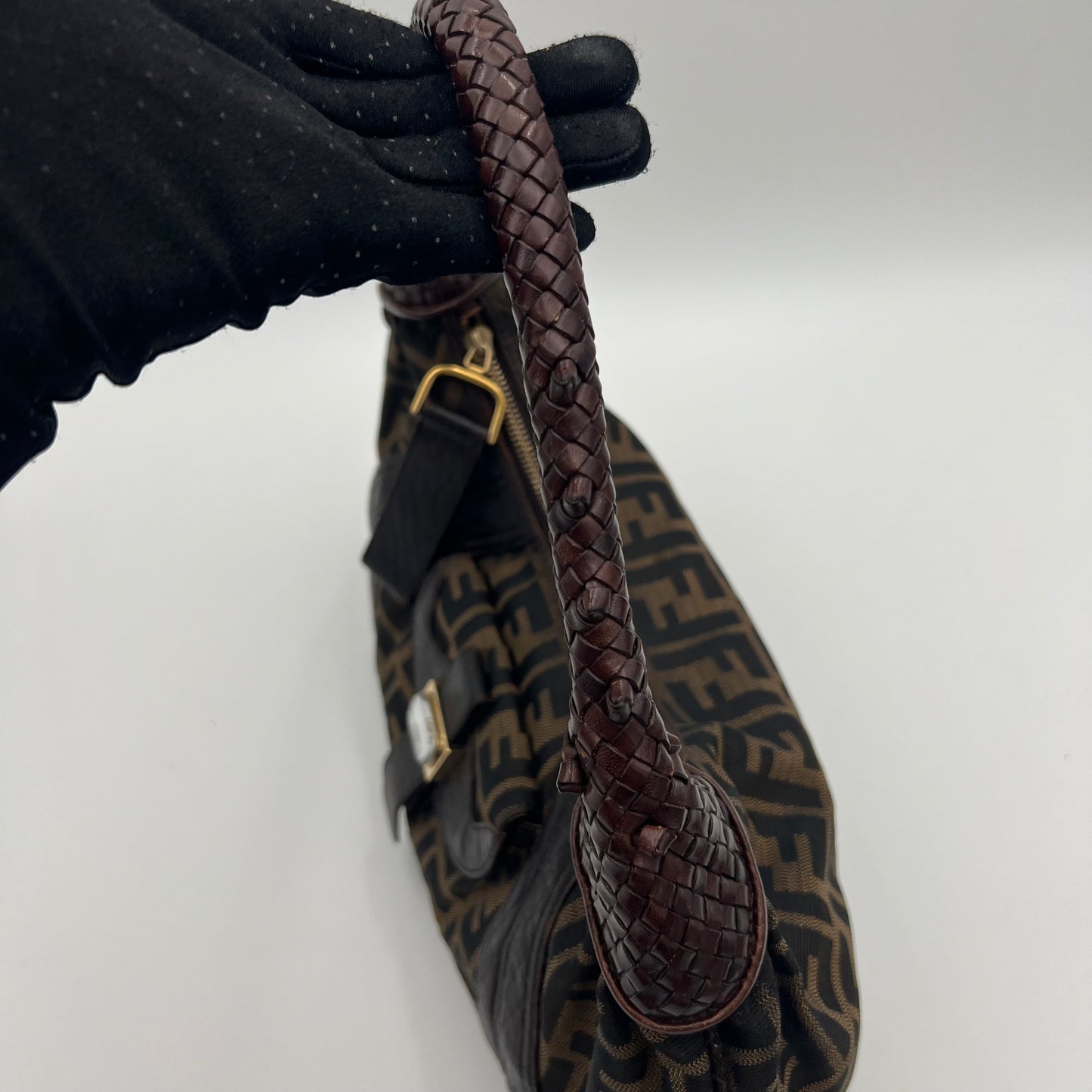 Fendi Tobacco Zucca Spy Hobo Shoulder Bag