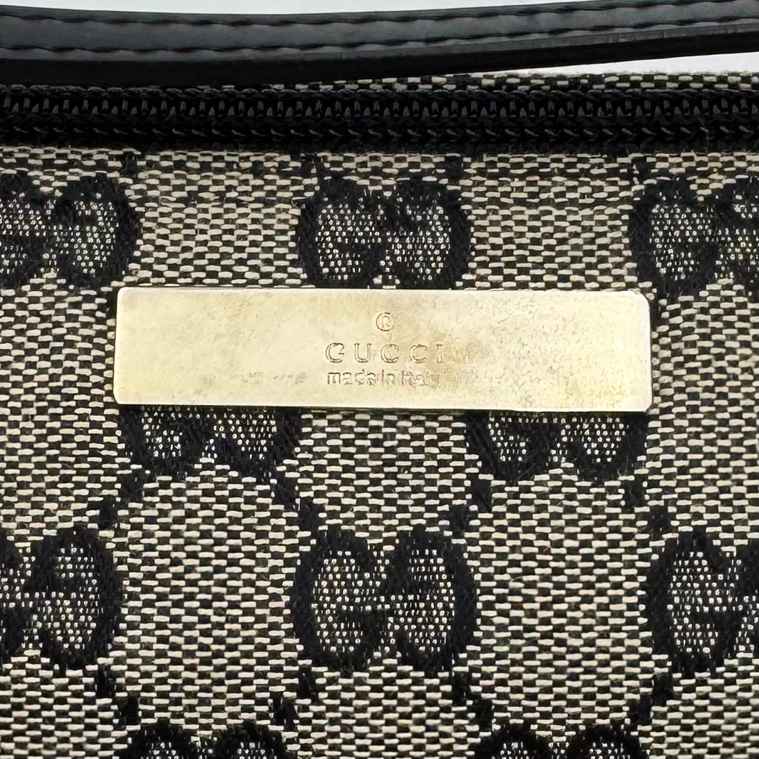 Gucci Gray Black Monogram Canvas Boat Pochette SHW