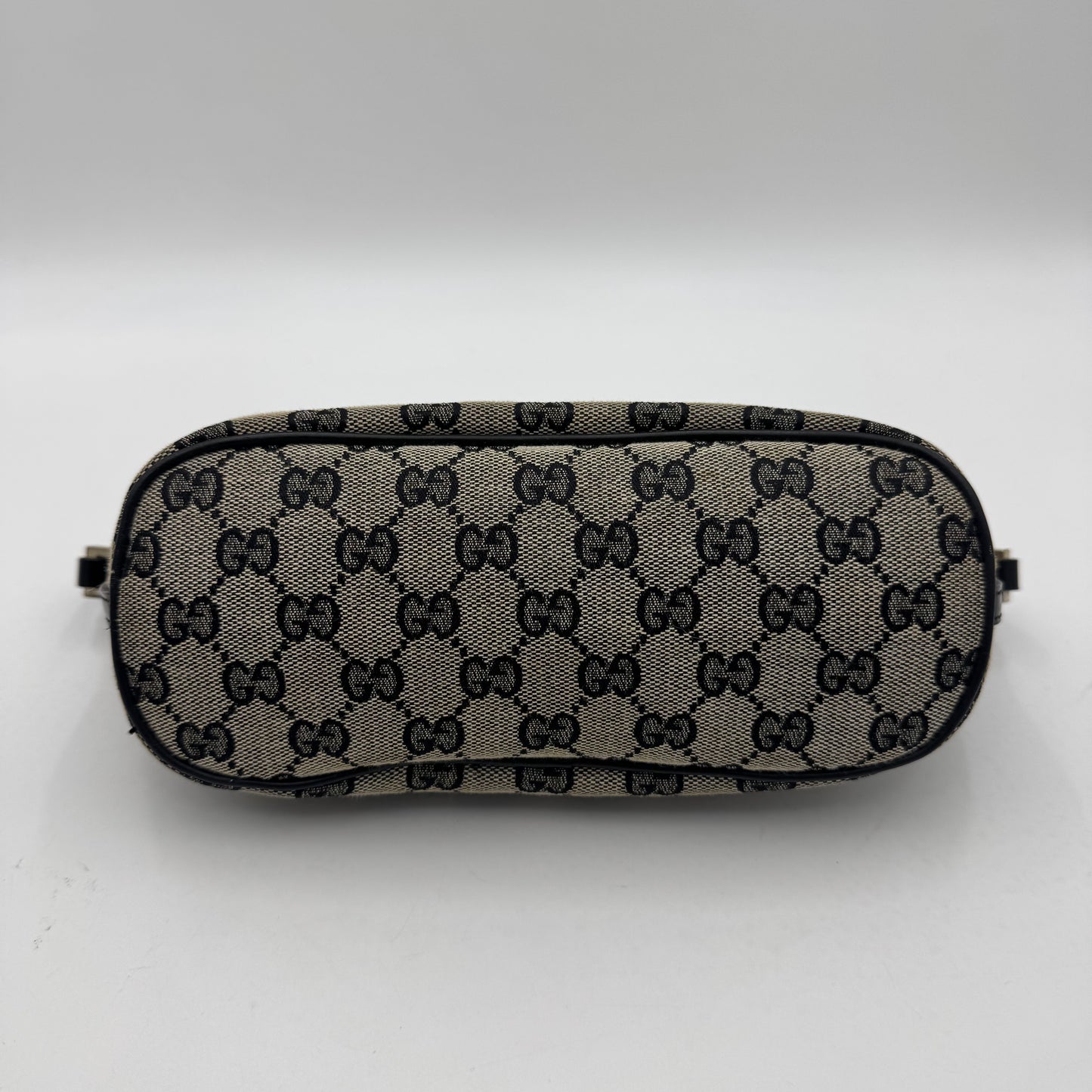 Gucci Gray Black Monogram Canvas Boat Pochette SHW