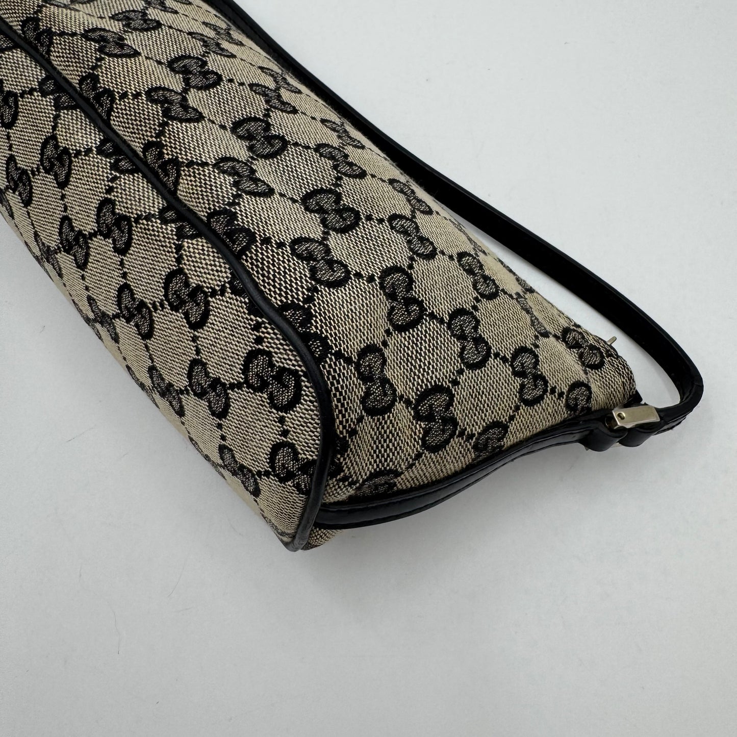 Gucci Gray Black Monogram Canvas Boat Pochette SHW