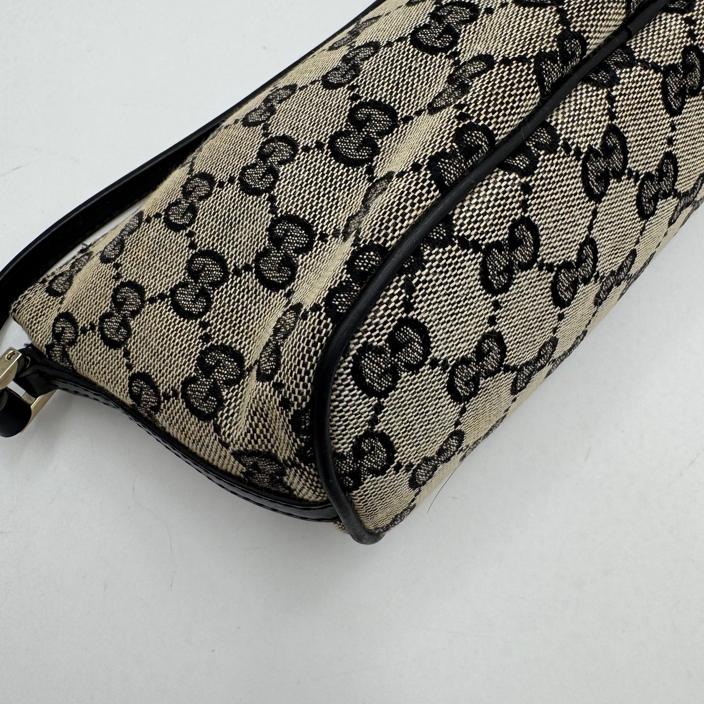 Gucci Gray Black Monogram Canvas Boat Pochette SHW