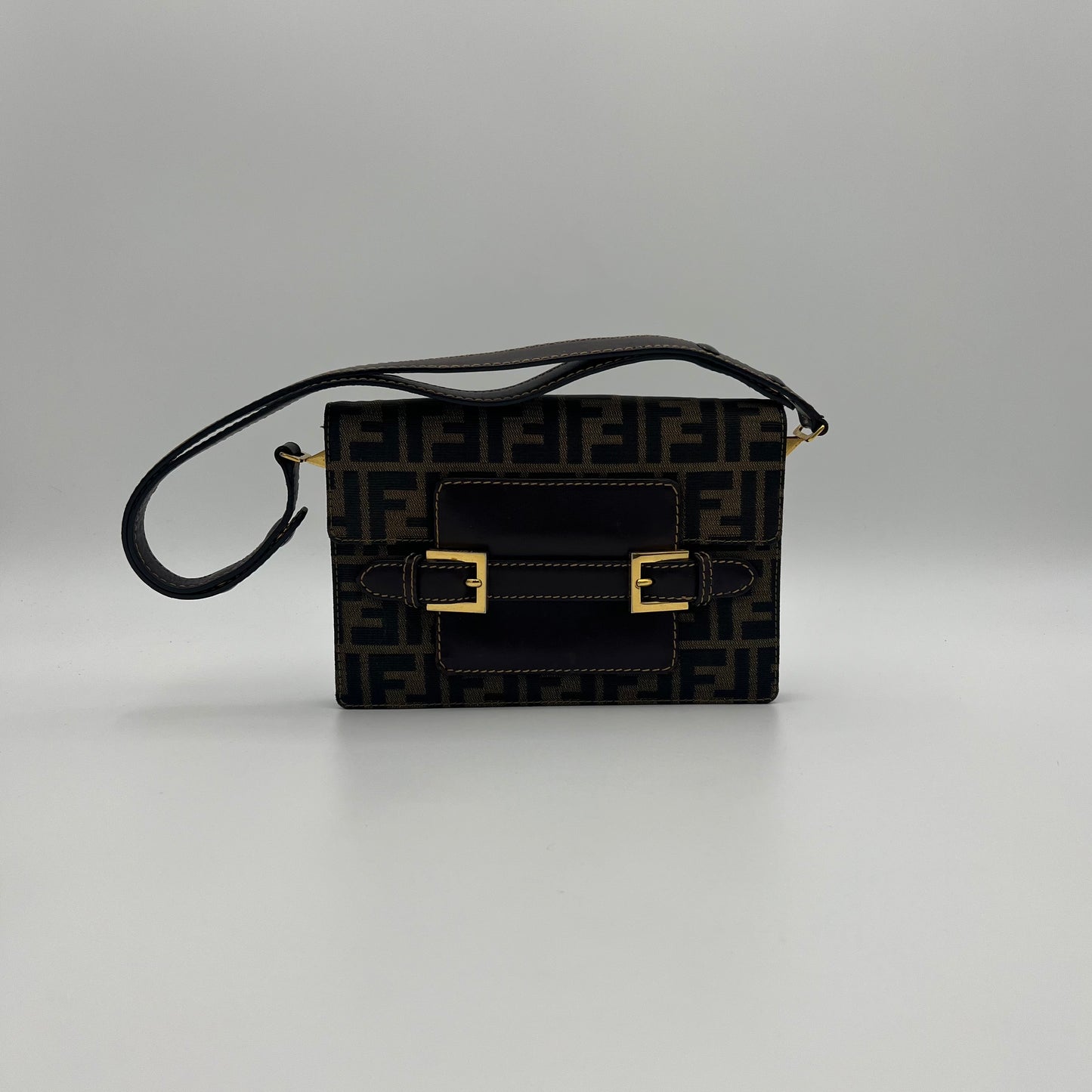 Fendi Tobacco Zucca Belt Flap Convertible Bag