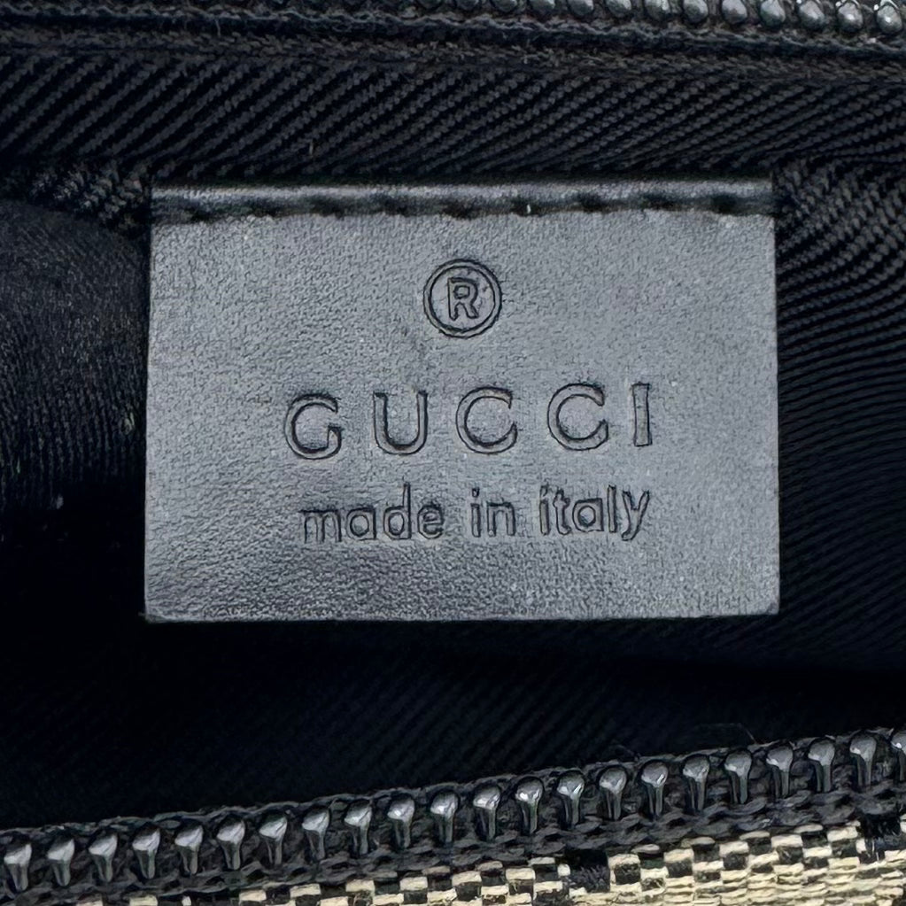 Gucci Gray Black Monogram Canvas Boat Pochette SHW