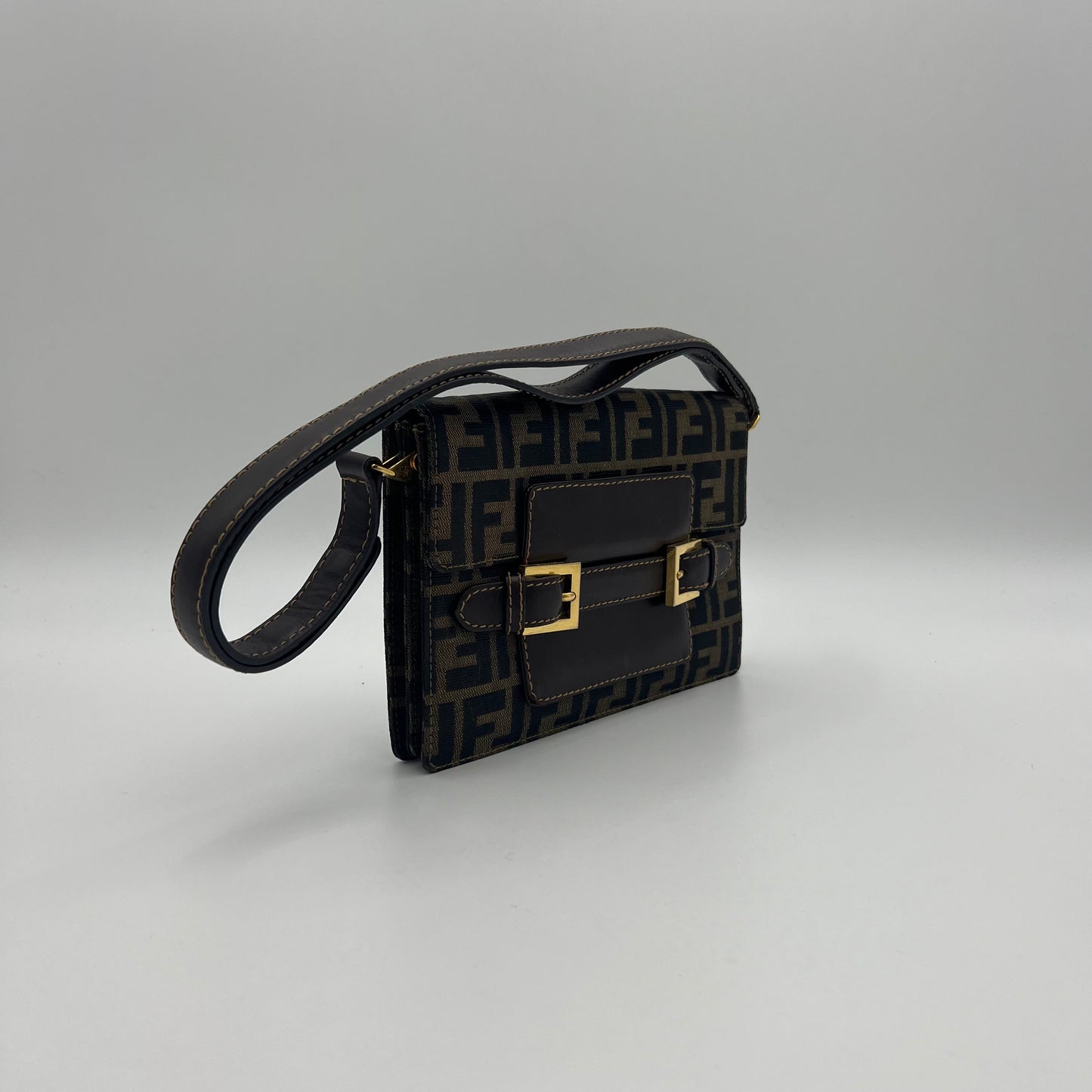 Fendi Tobacco Zucca Belt Flap Convertible Bag