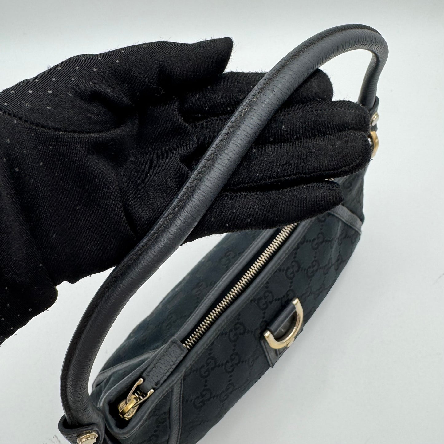 Gucci Black Monogram Canvas and Leather Abbey D-Ring Shoulder Bag