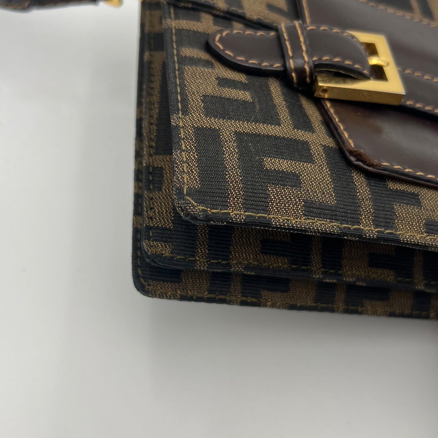 Fendi Tobacco Zucca Belt Flap Convertible Bag