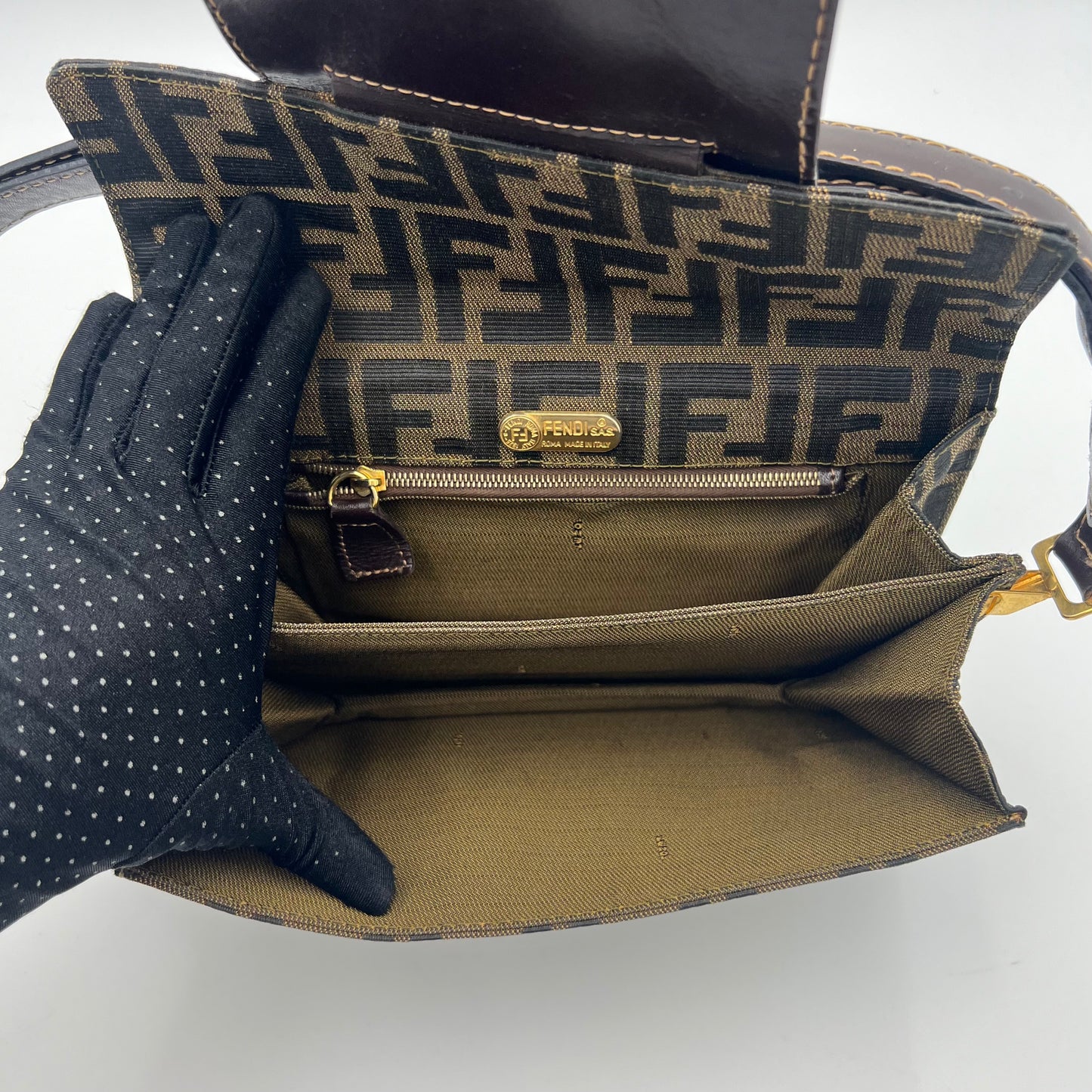 Fendi Tobacco Zucca Belt Flap Convertible Bag