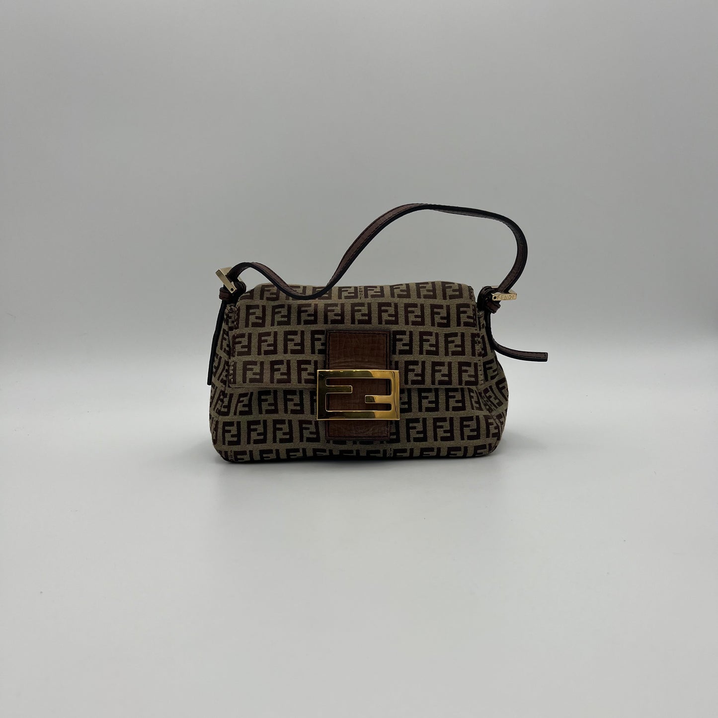 Fendi Brown Zucchino Canvas and Leather Mini Mamma Baguette