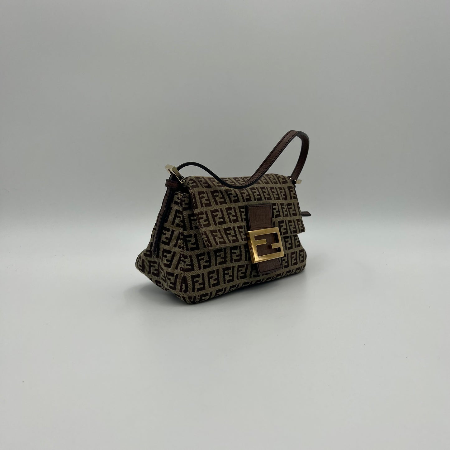 Fendi Brown Zucchino Canvas and Leather Mini Mamma Baguette