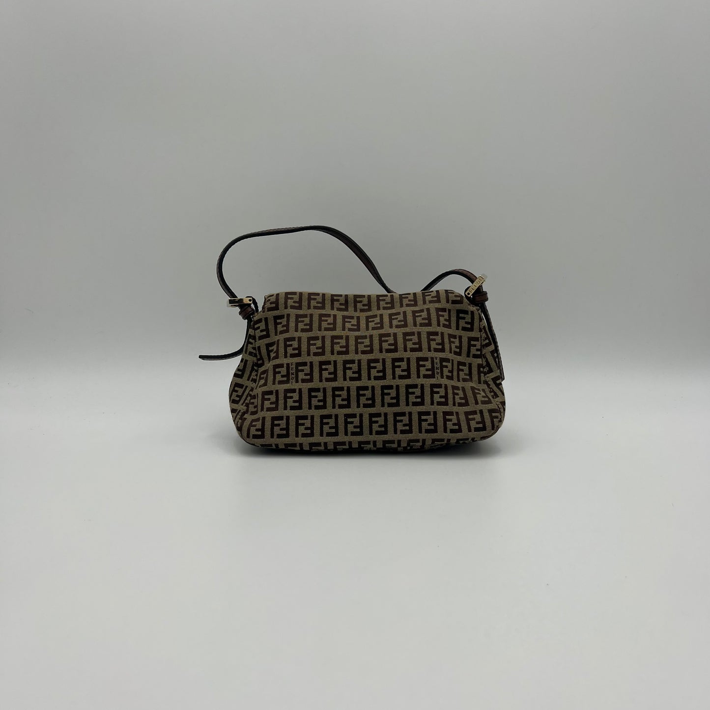 Fendi Brown Zucchino Canvas and Leather Mini Mamma Baguette