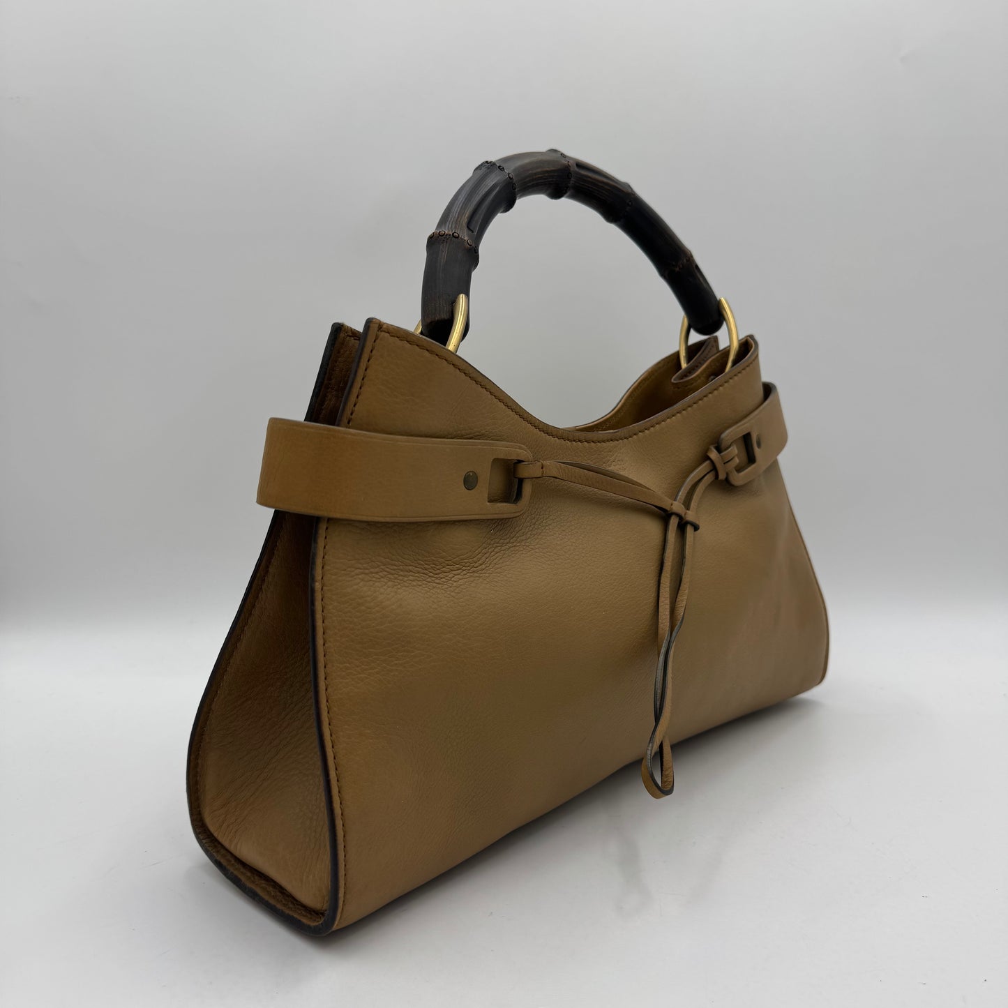 Gucci Tan Brown Leather Bamboo Hobo Bag