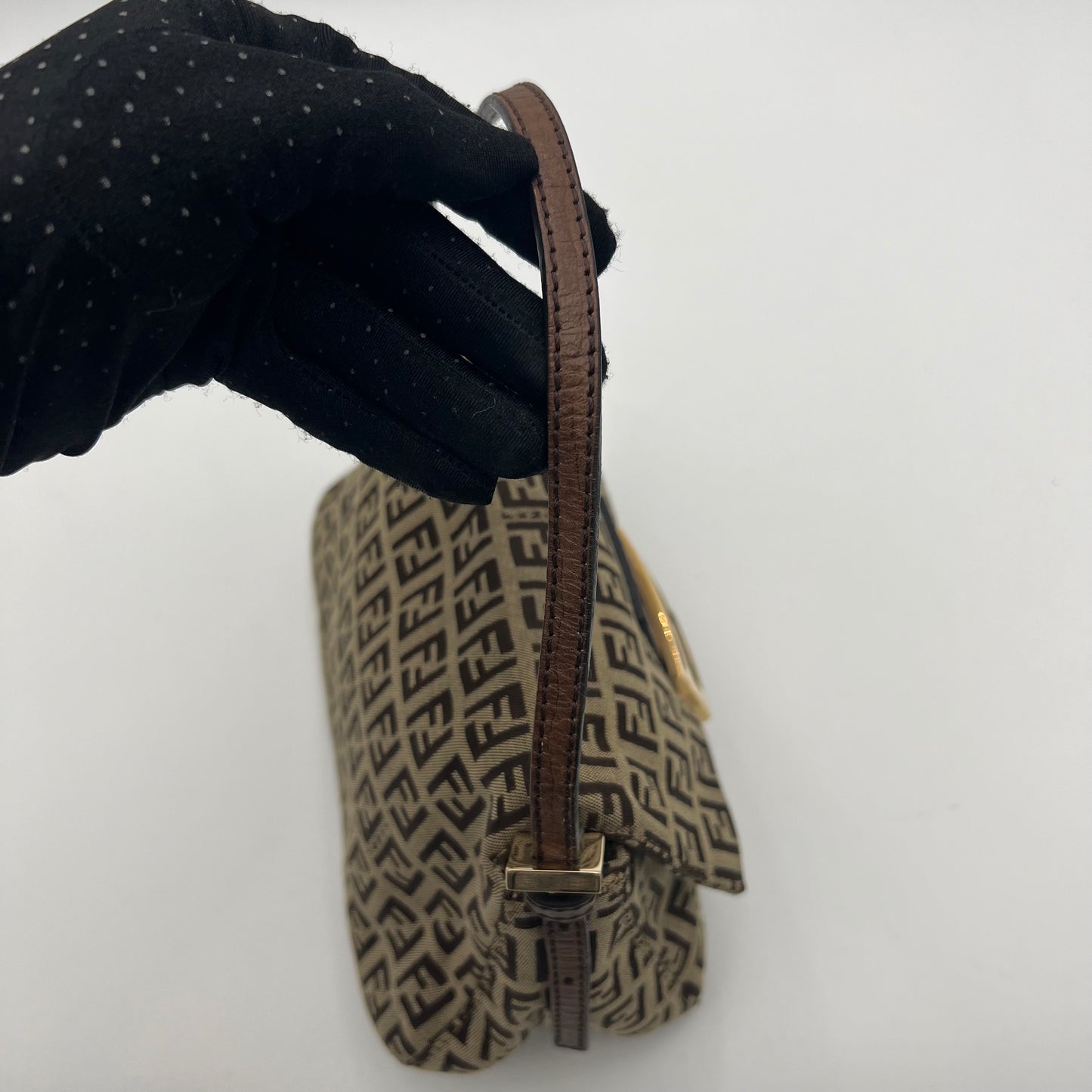 Fendi Brown Zucchino Canvas and Leather Mini Mamma Baguette