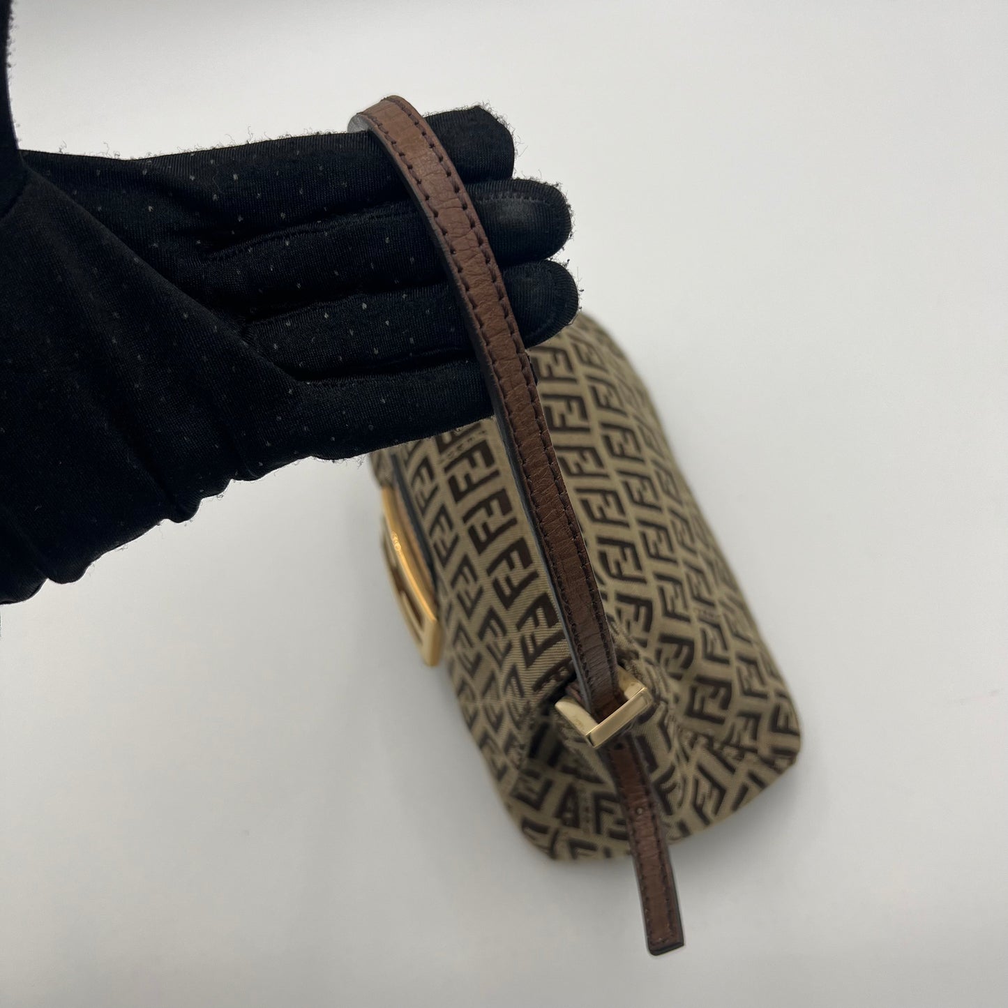 Fendi Brown Zucchino Canvas and Leather Mini Mamma Baguette