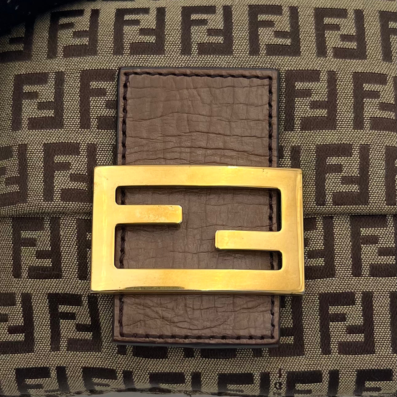 Fendi Brown Zucchino Canvas and Leather Mini Mamma Baguette