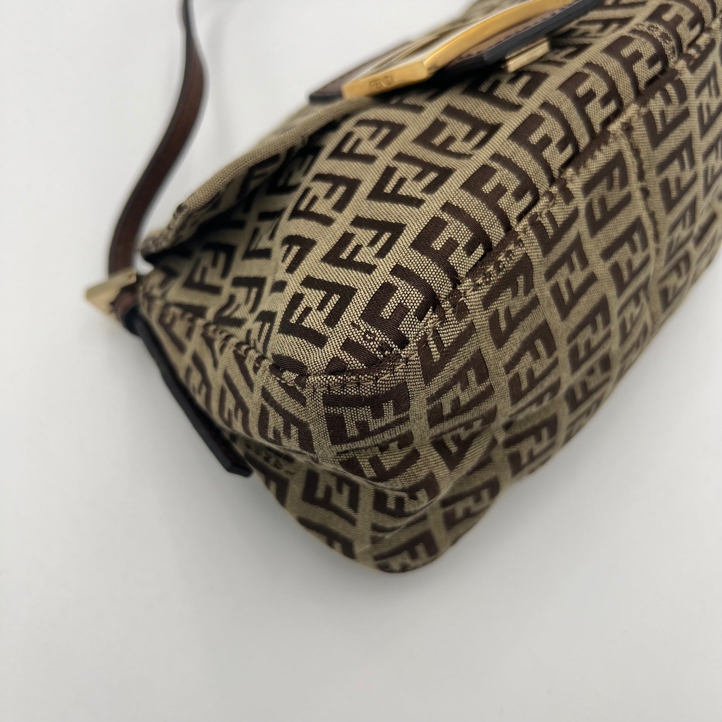 Fendi Brown Zucchino Canvas and Leather Mini Mamma Baguette