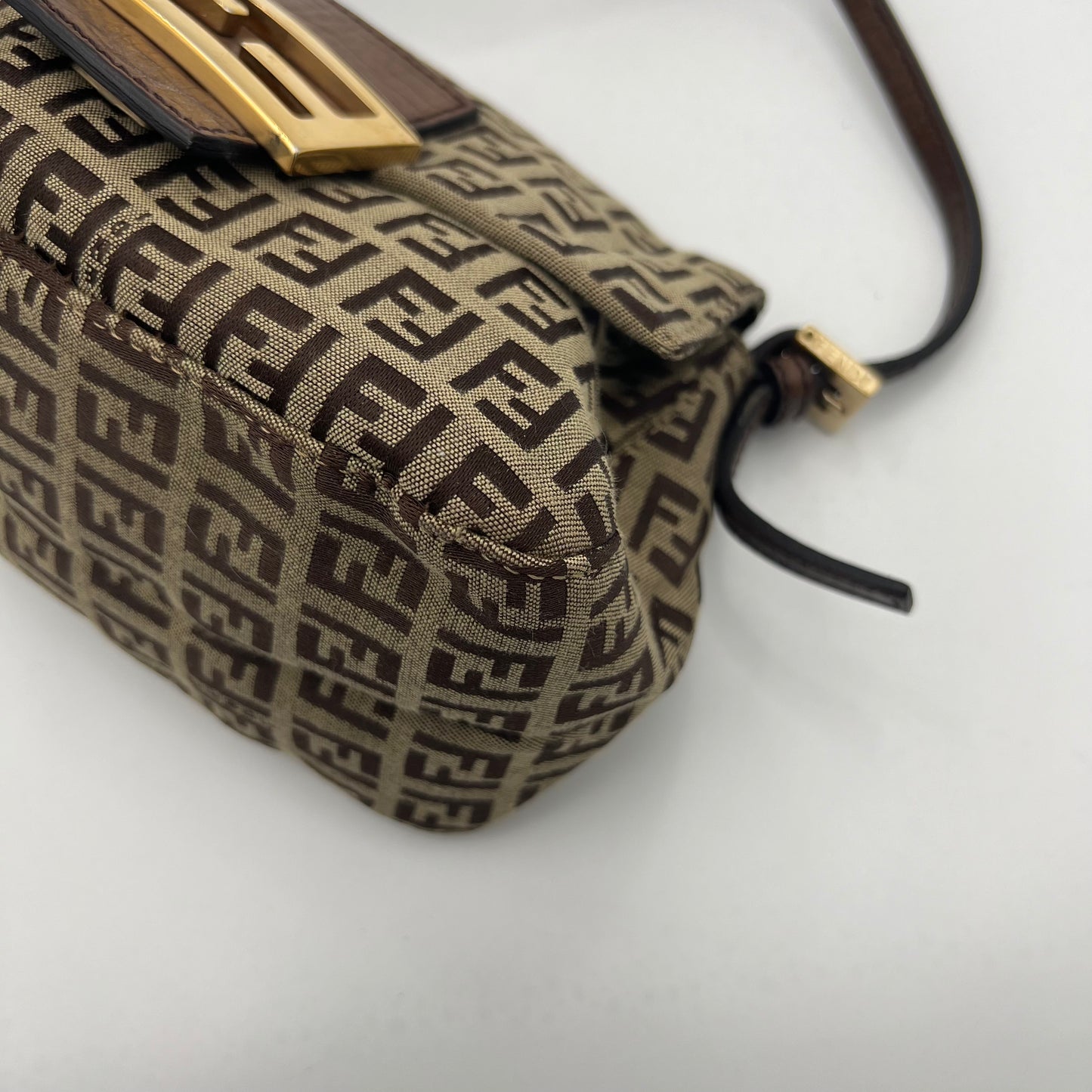Fendi Brown Zucchino Canvas and Leather Mini Mamma Baguette