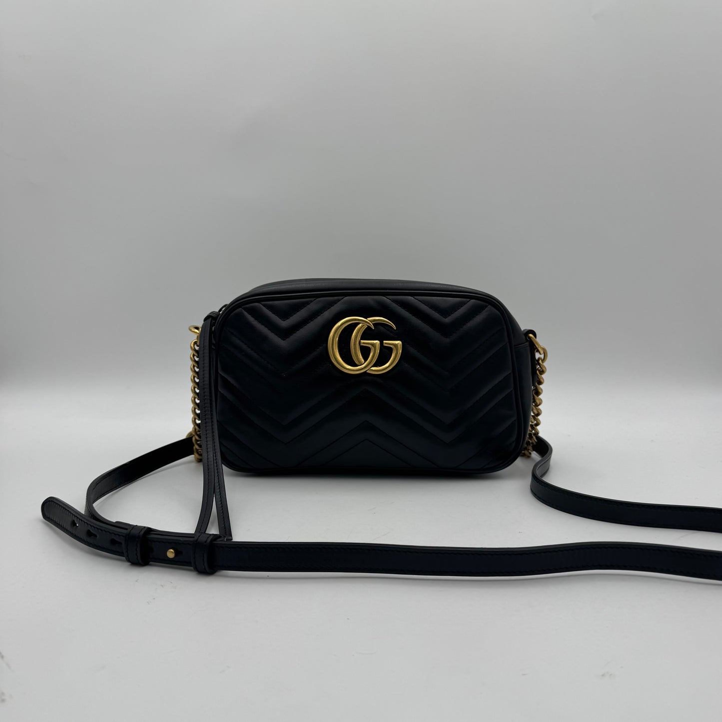 Gucci Black Quilted Leather Marmont Small Camera Bag GHW