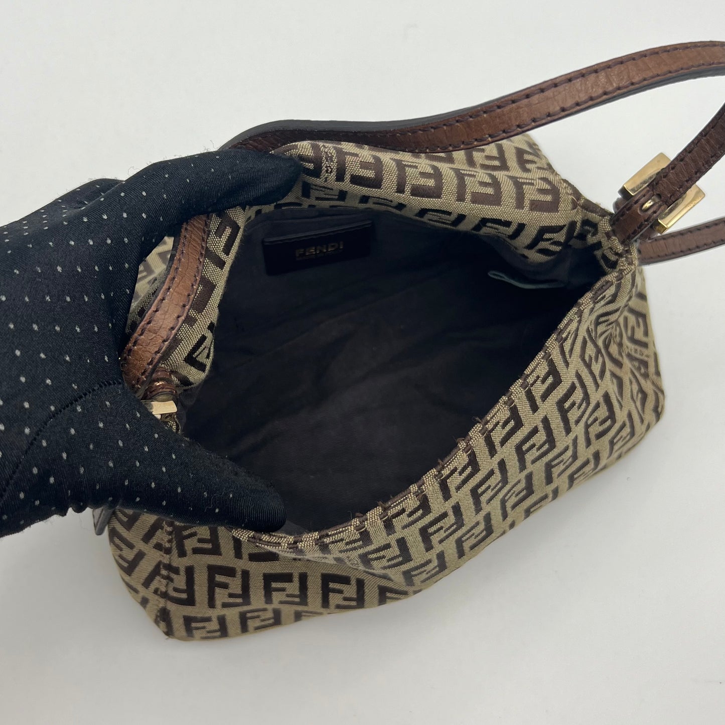 Fendi Brown Zucchino Canvas and Leather Mini Mamma Baguette