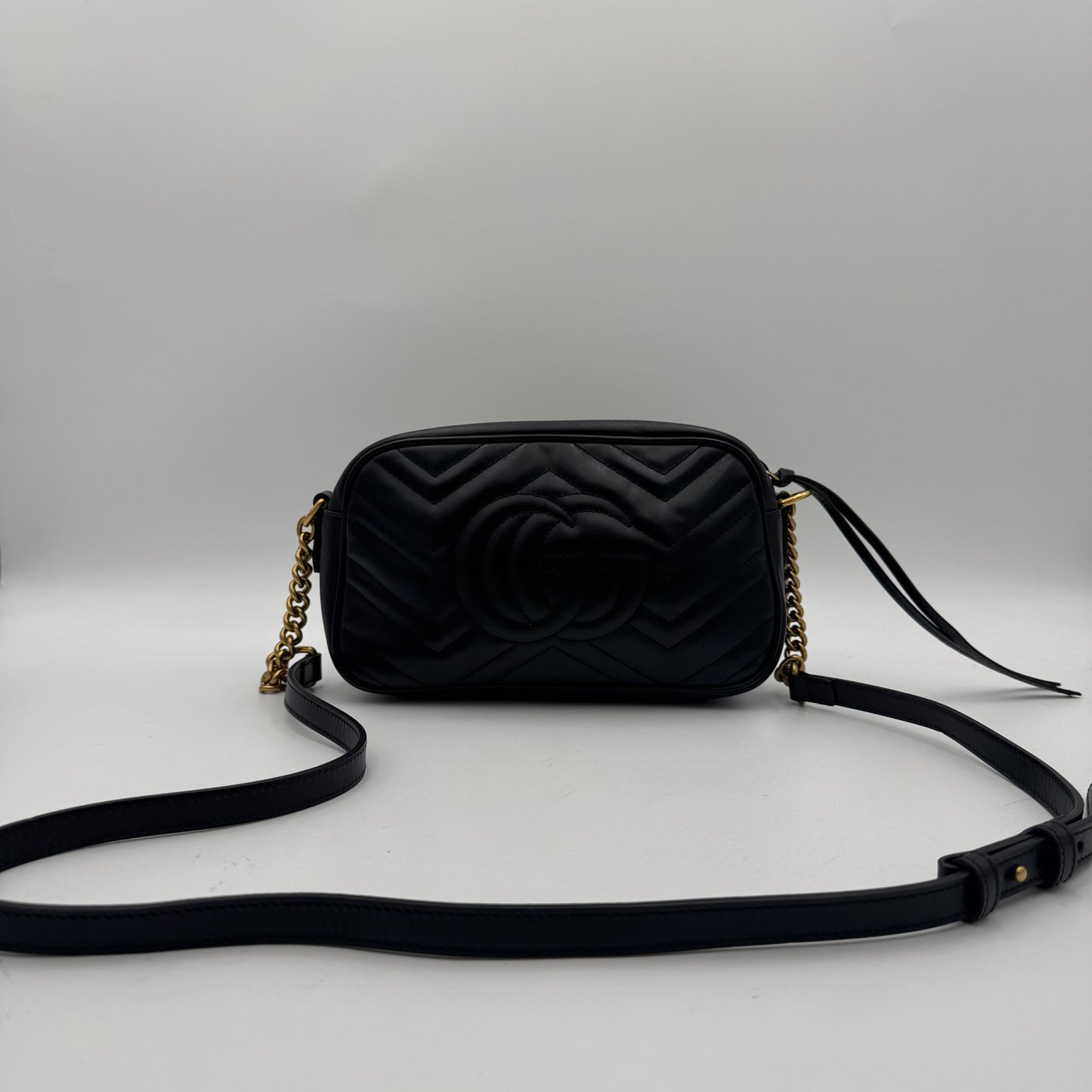 Gucci Black Quilted Leather Marmont Small Camera Bag GHW