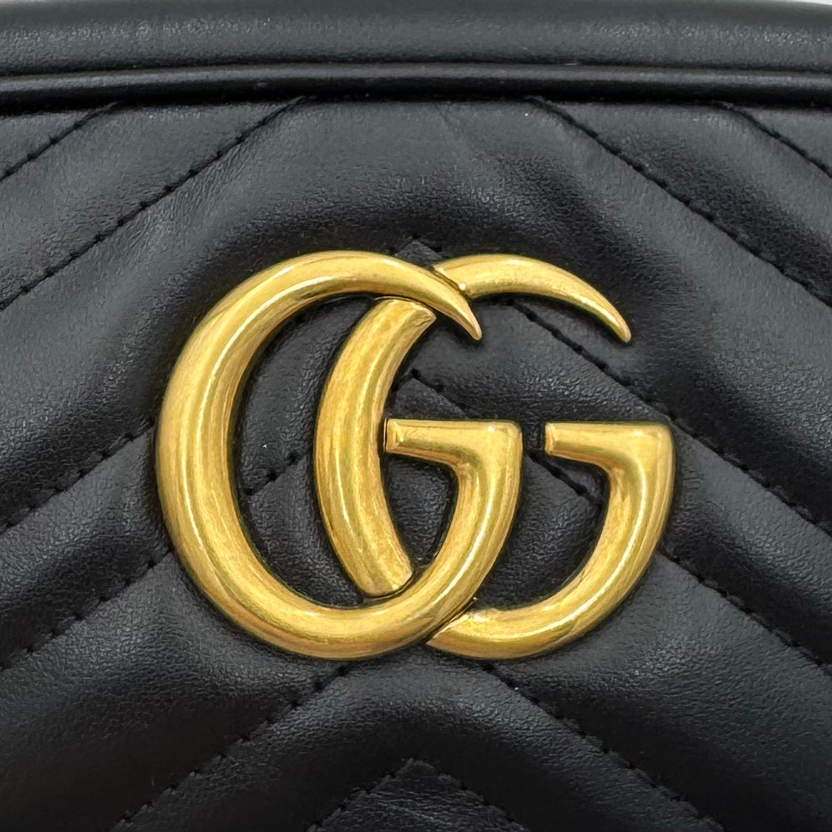Gucci Black Quilted Leather Marmont Small Camera Bag GHW