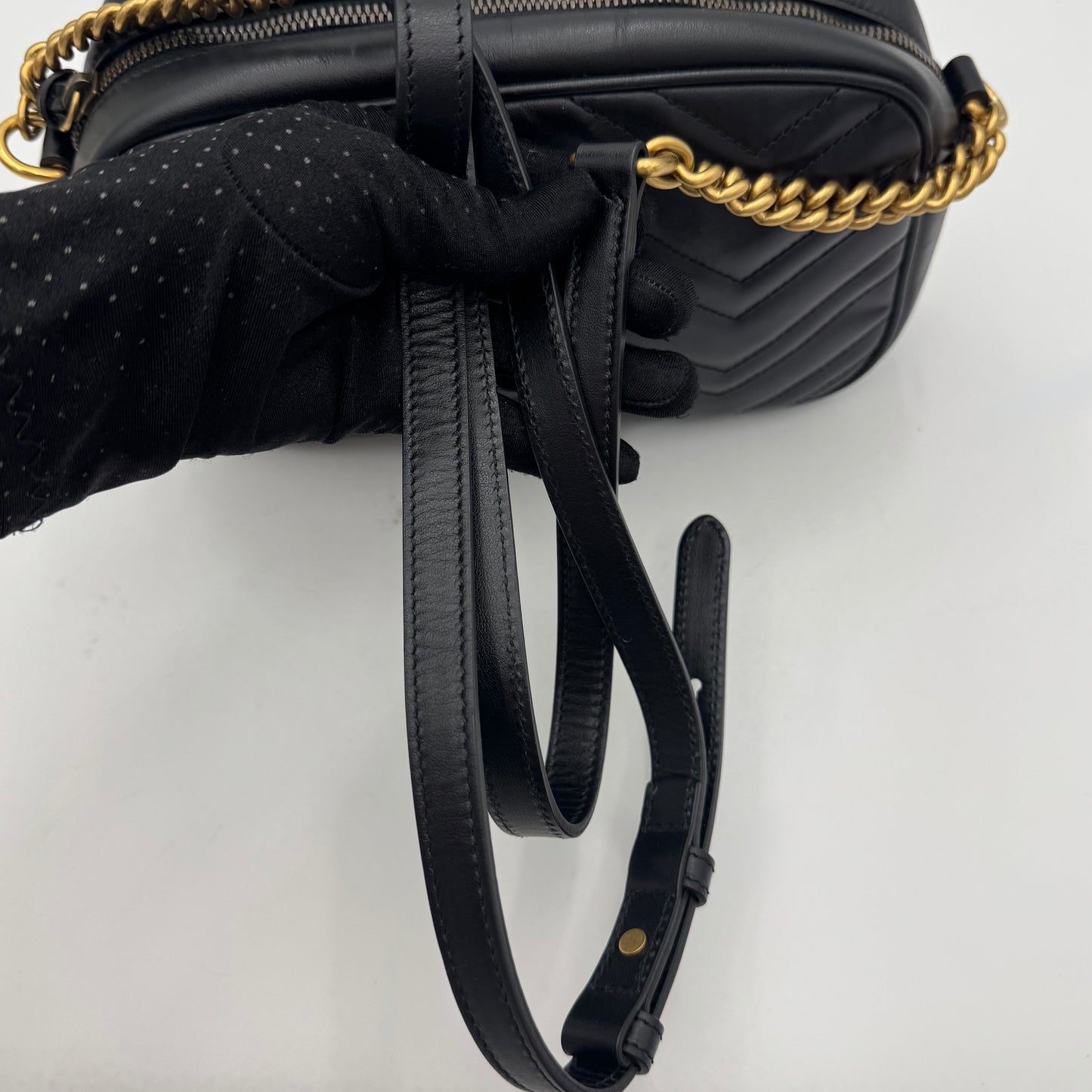 Gucci Black Quilted Leather Marmont Small Camera Bag GHW