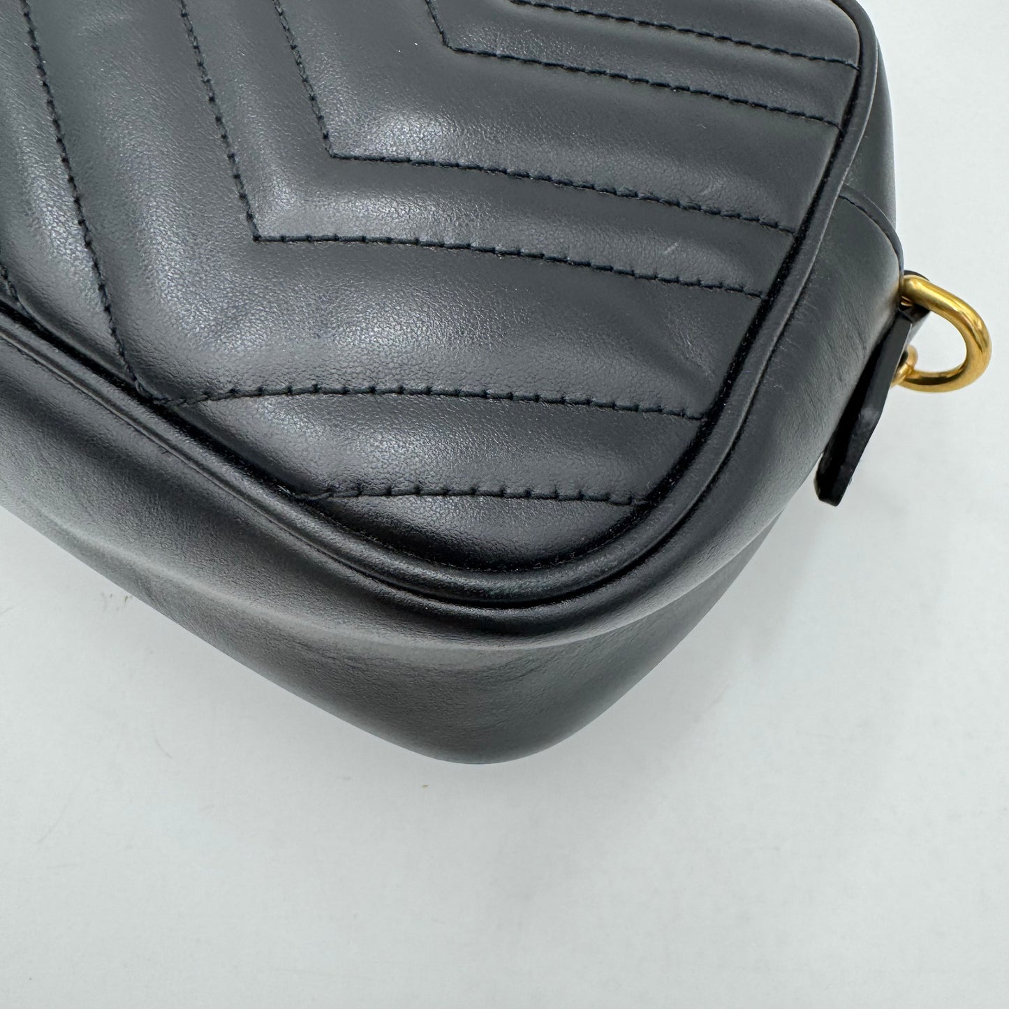 Gucci Black Quilted Leather Marmont Small Camera Bag GHW