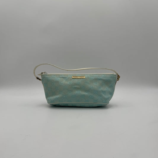 Gucci Light Blue Monogram Canvas and White Leather Boat Pochette