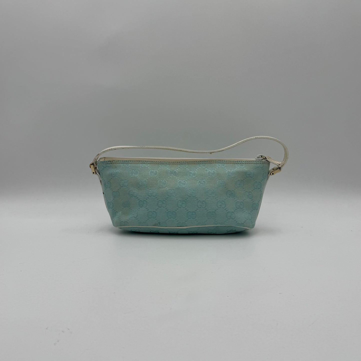 Gucci Light Blue Monogram Canvas and White Leather Boat Pochette