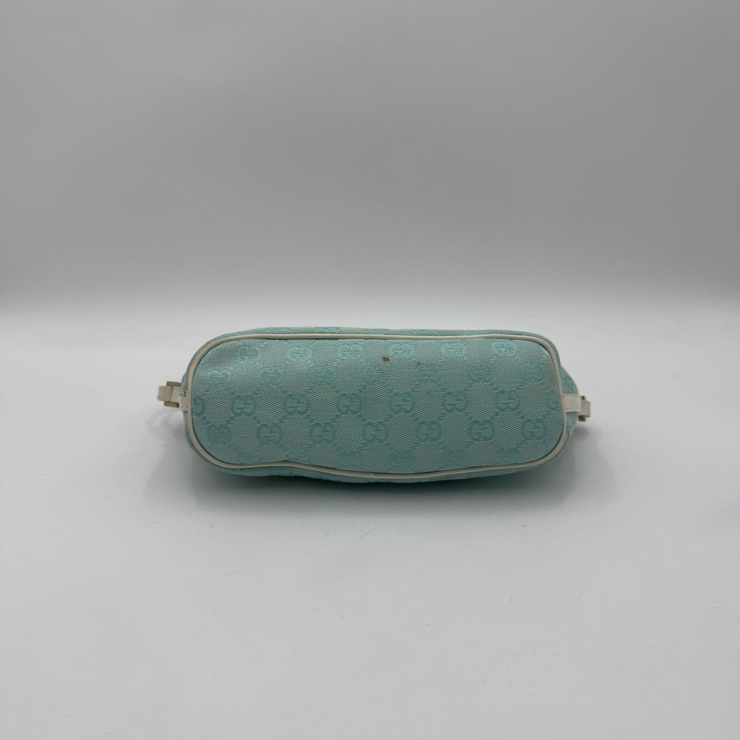 Gucci Light Blue Monogram Canvas and White Leather Boat Pochette