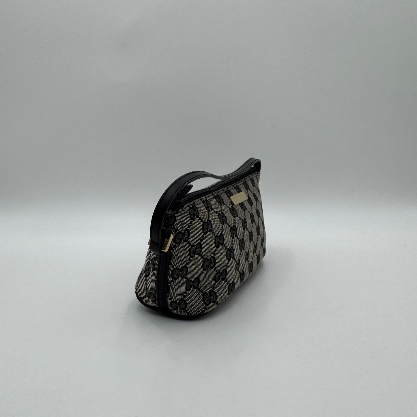 Gucci Gray Black Monogram Canvas Boat Pochette GHW