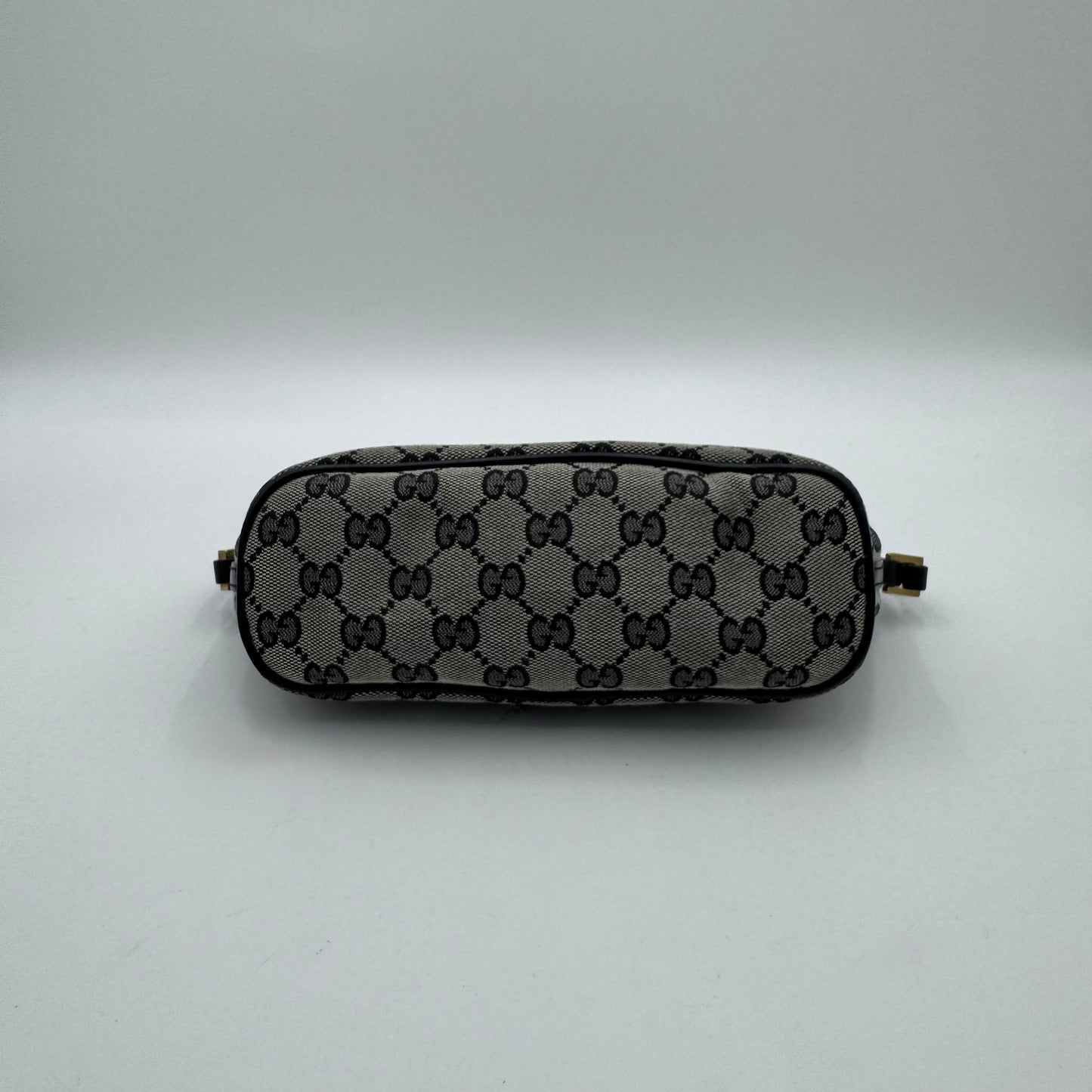 Gucci Gray Black Monogram Canvas Boat Pochette GHW